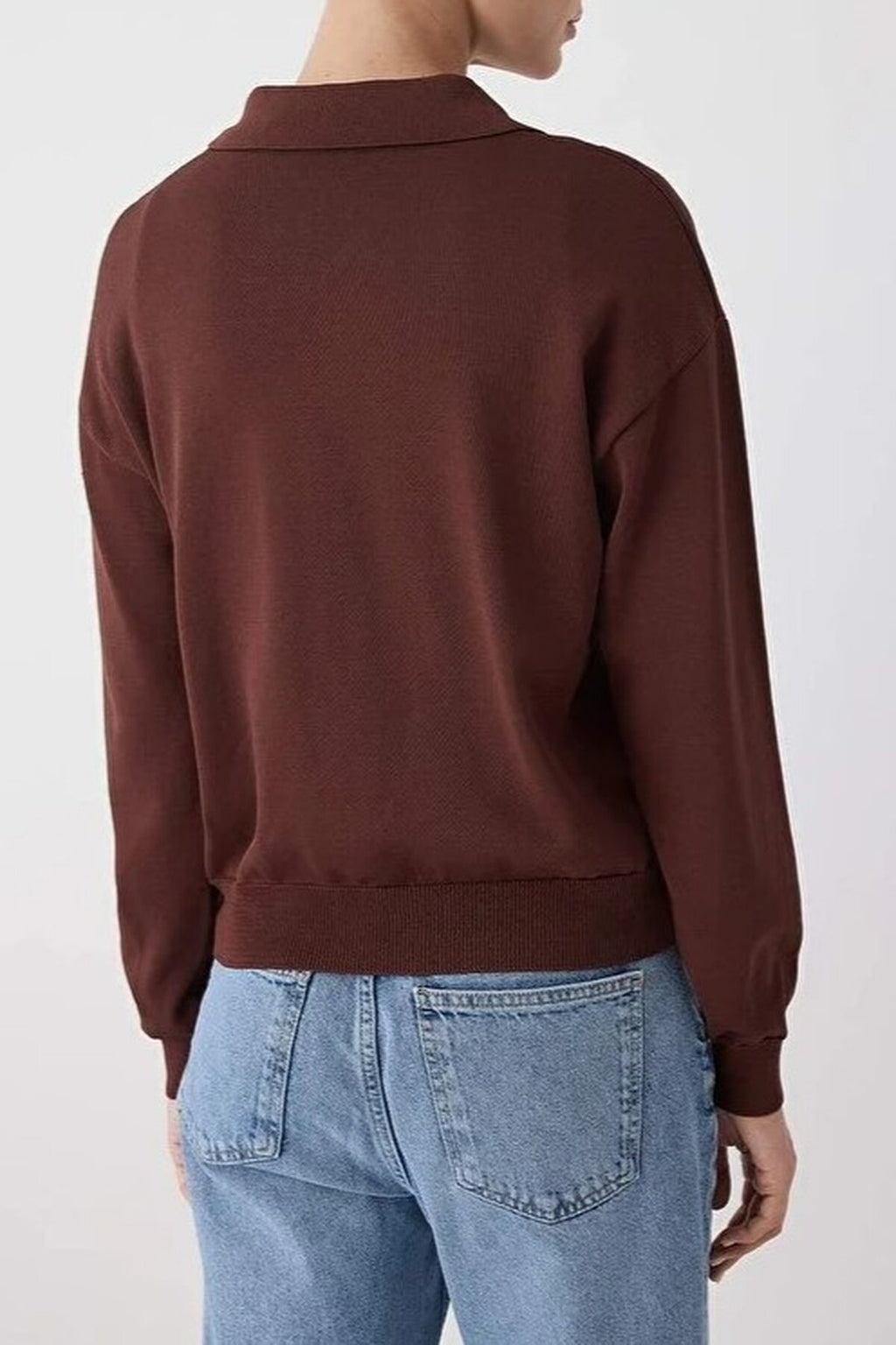 Mercerized Look Polo Collar Knit Sweater