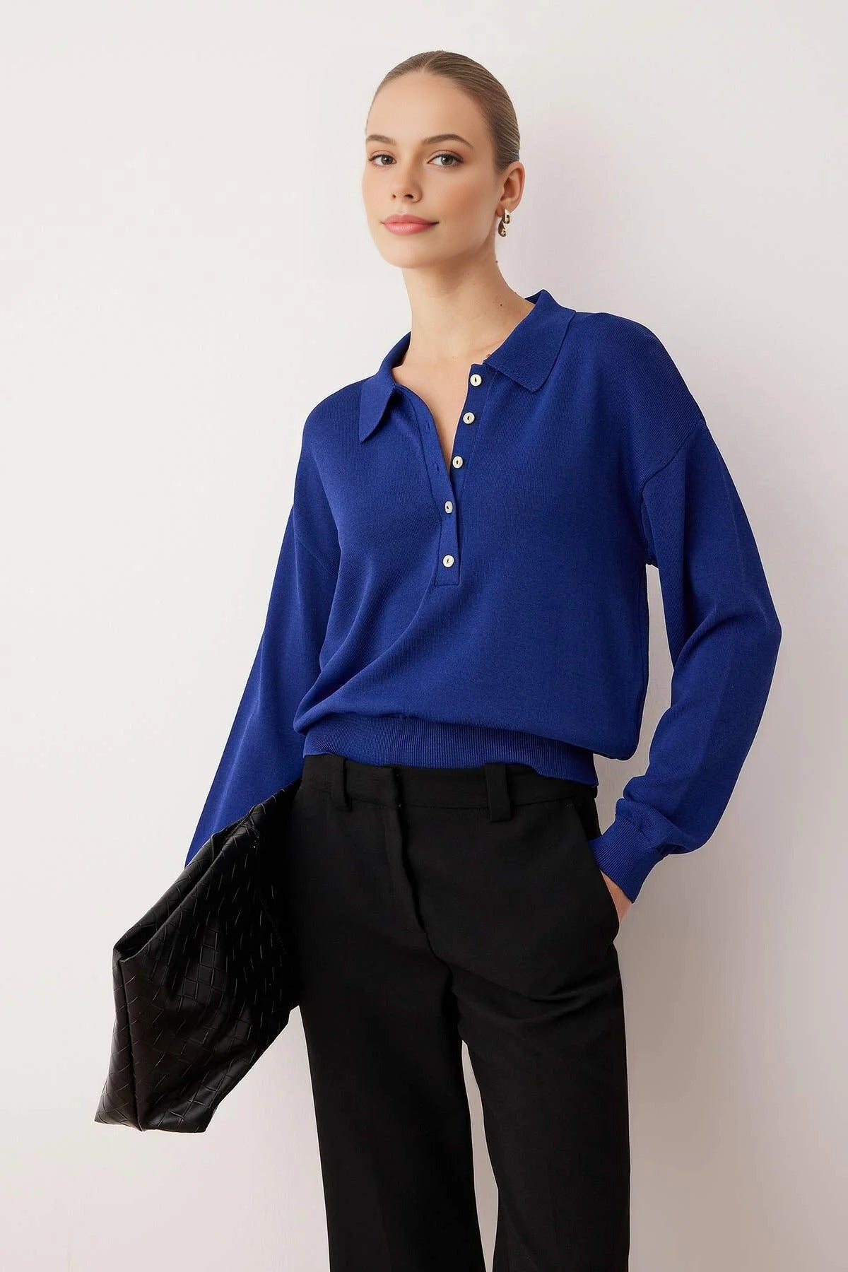 Mercerized Look Polo Collar Knit Sweater