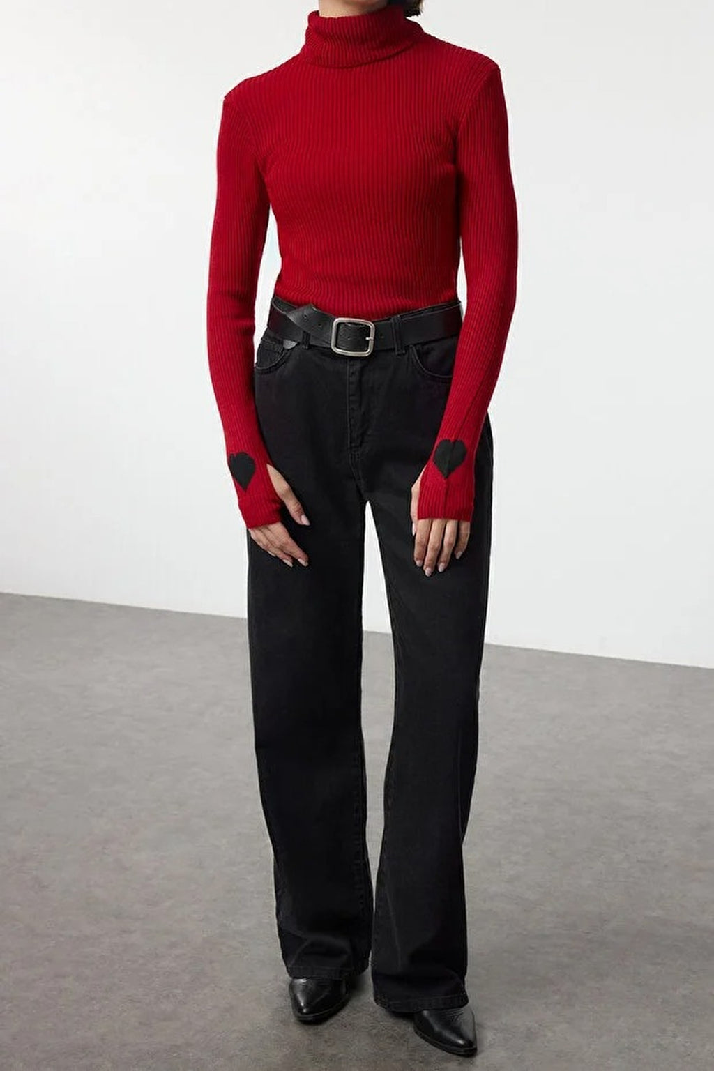 High Neck Knitted Sweater with Sleeve Detail