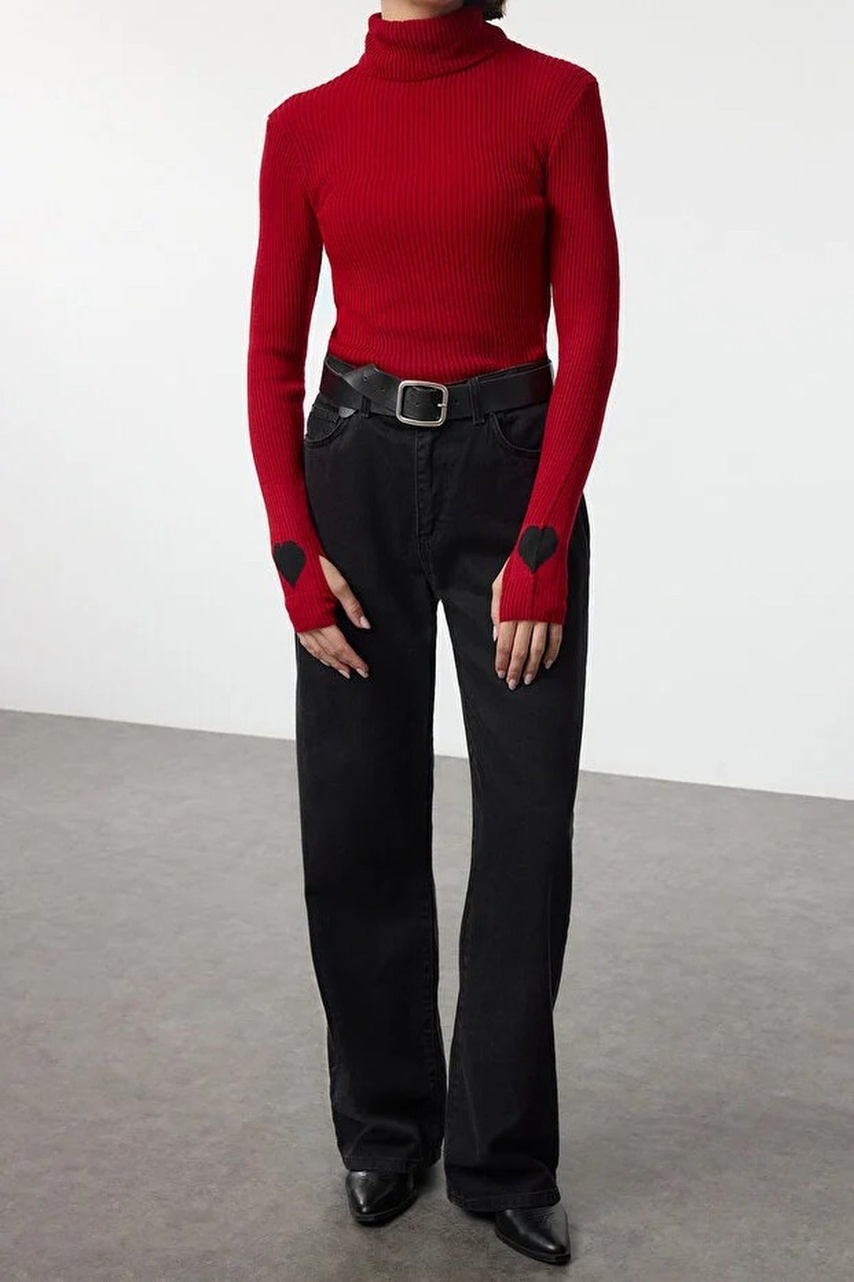 High Neck Knitted Sweater with Sleeve Detail