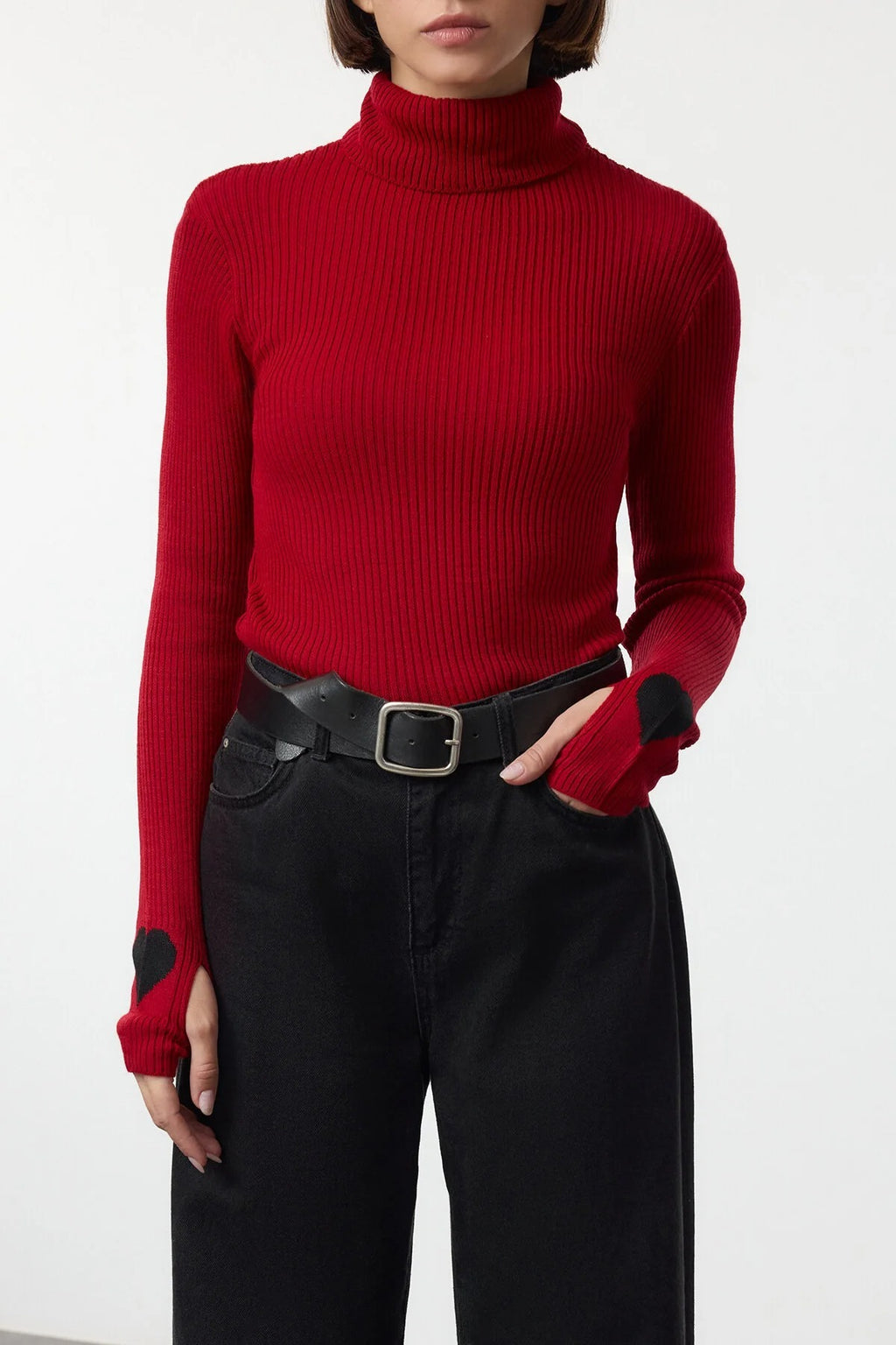 High Neck Knitted Sweater with Sleeve Detail