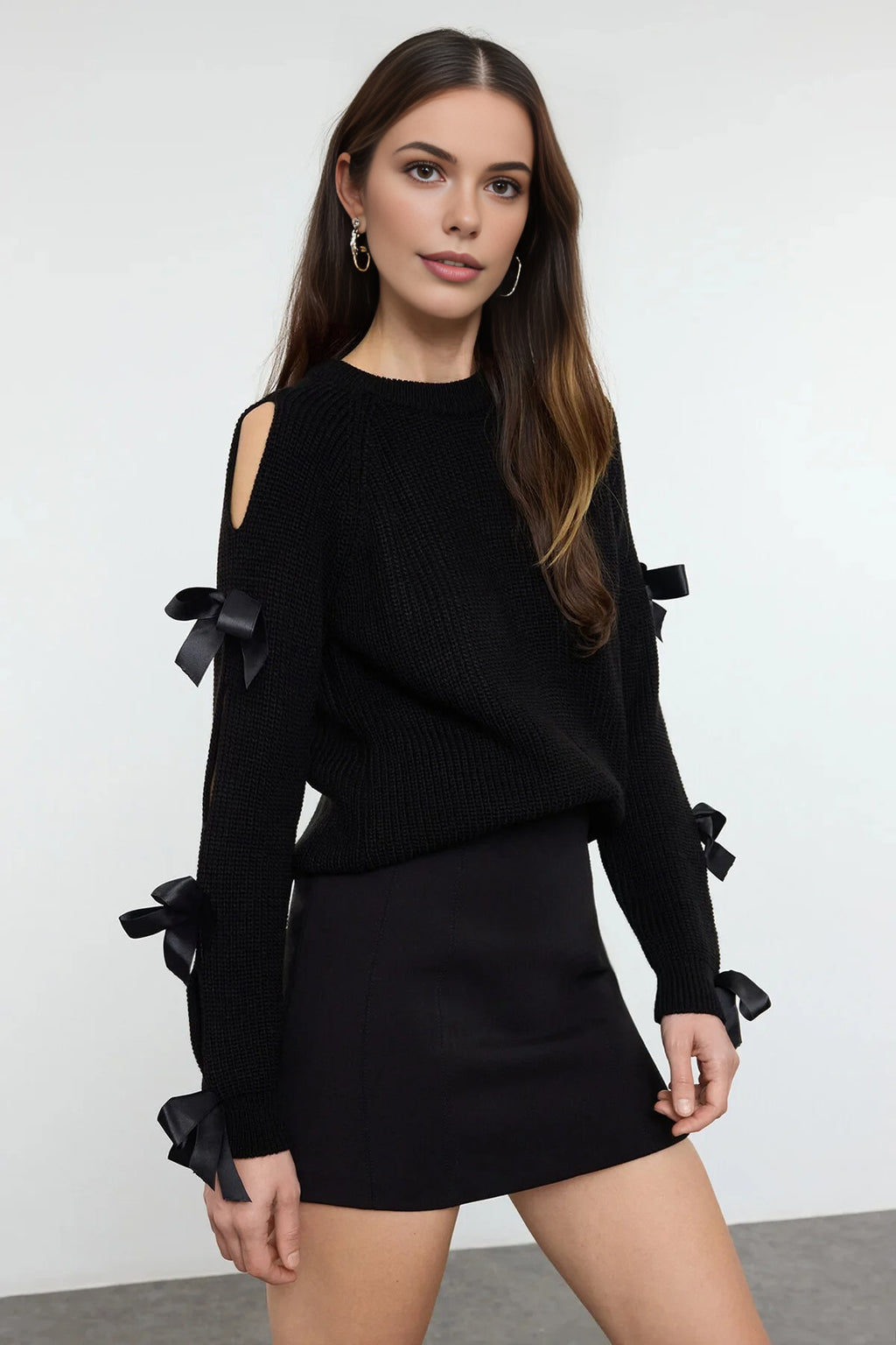 Sleeve Bow Detail Knitted Sweater