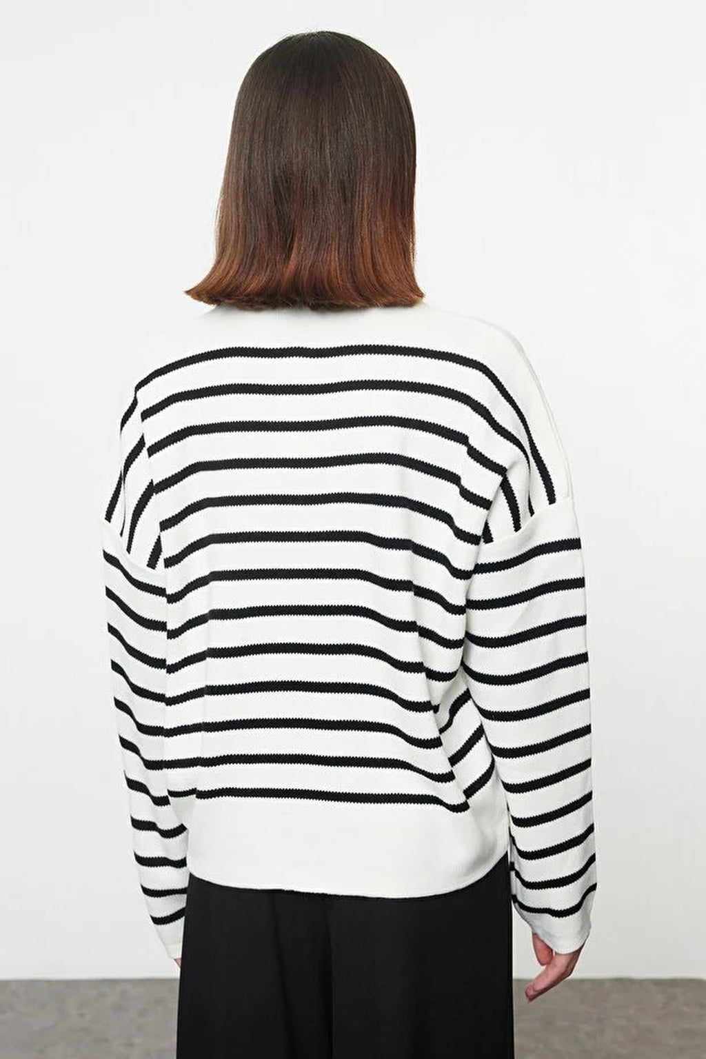 Polo Collar Striped Knit Sweater
