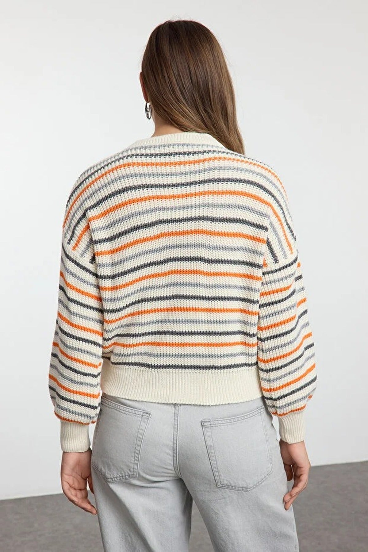 Striped Soft Textured Color Blocking Knit Sweater