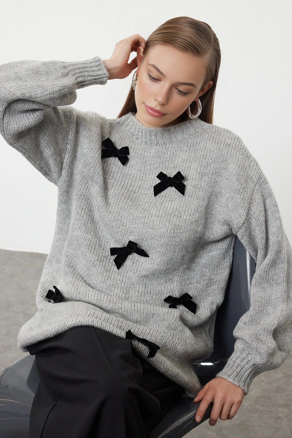 Knit Sweater with Bow Detail