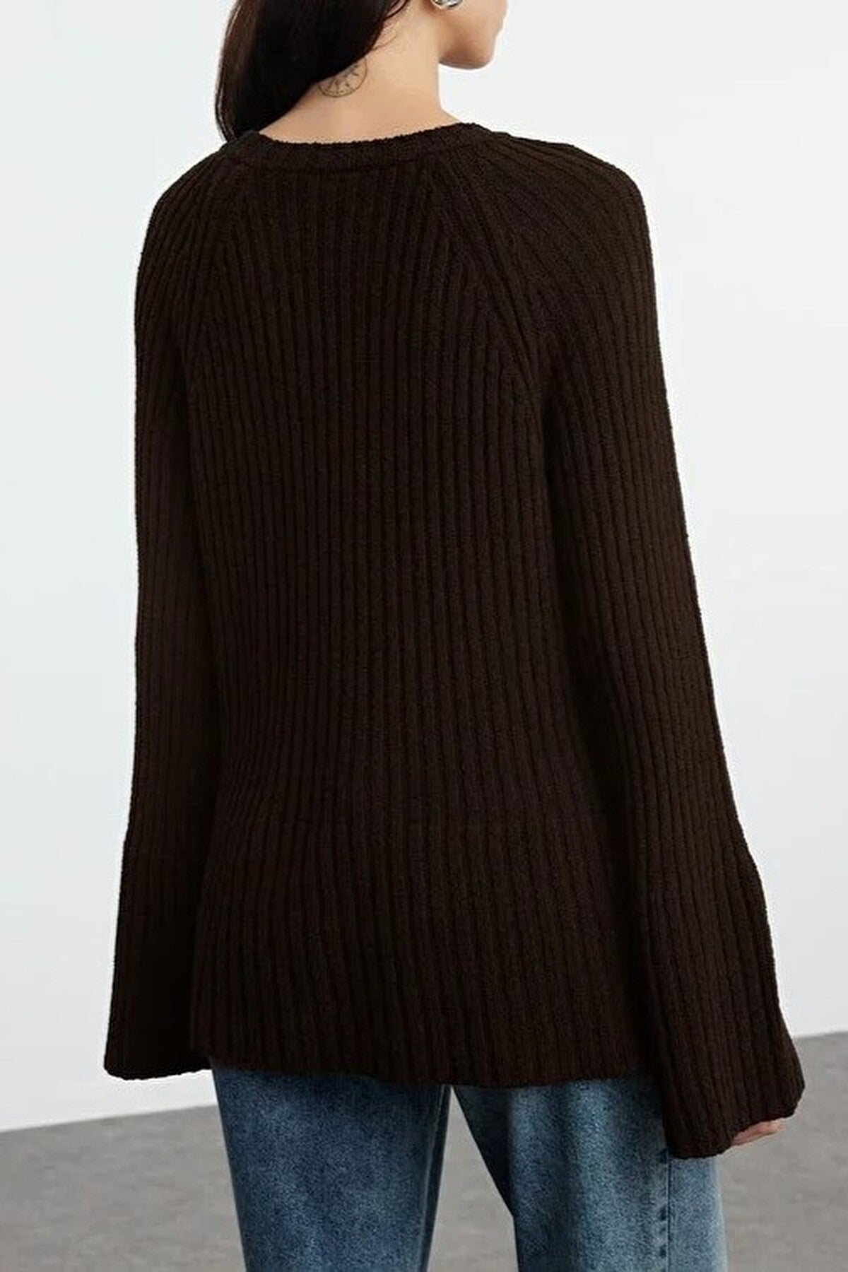 Loose Fit Cotton Knit Sweater with Peplum Detail