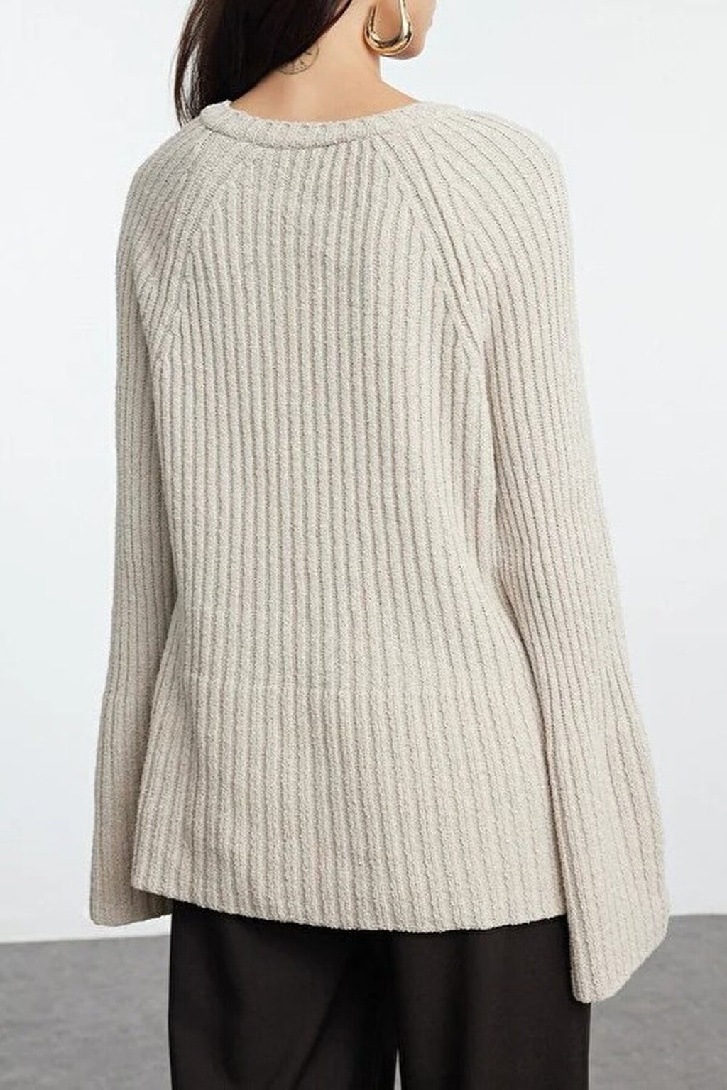 Loose Fit Cotton Knit Sweater with Peplum Detail
