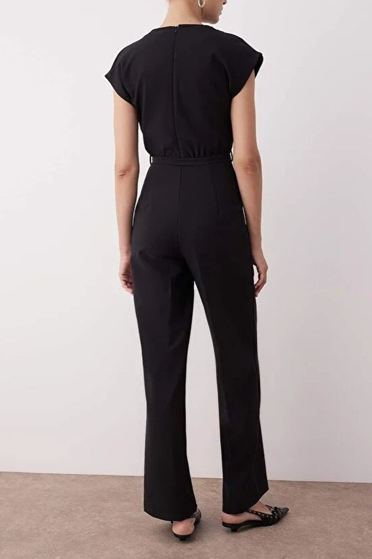 Wide Leg Cowl Neck Jumpsuit with Belt Detail