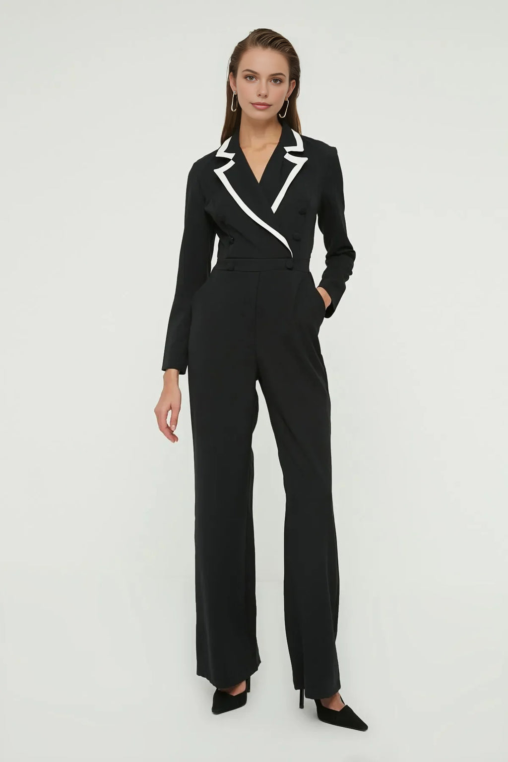 Woven Jumpsuit with Buttons Detail