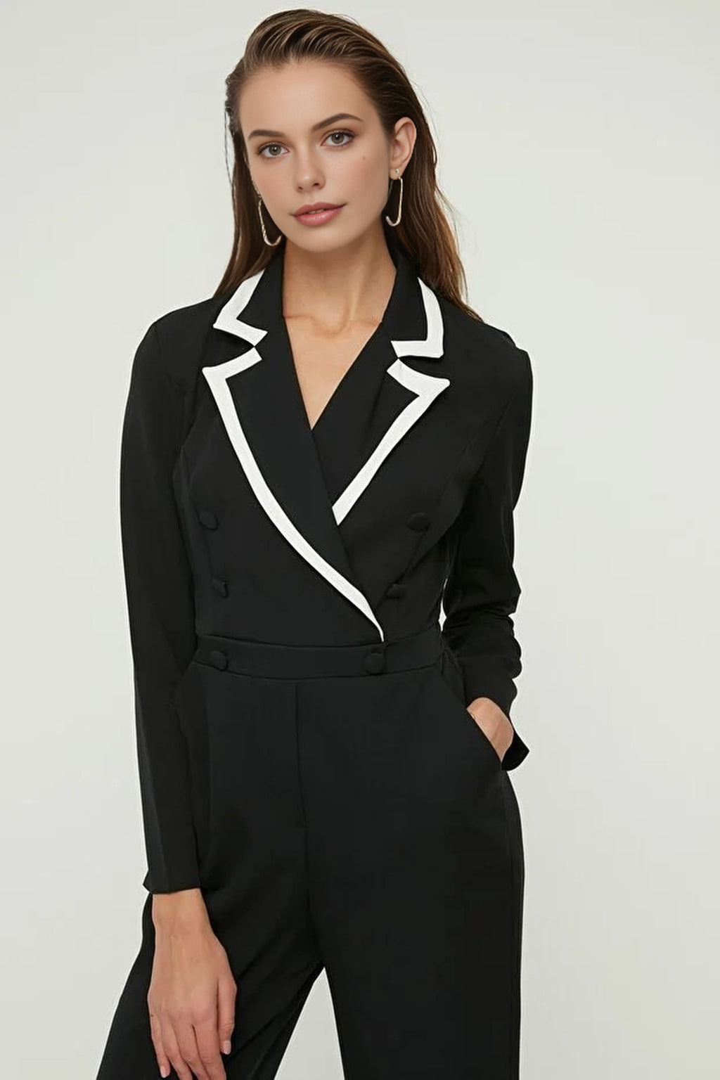 Woven Jumpsuit with Buttons Detail