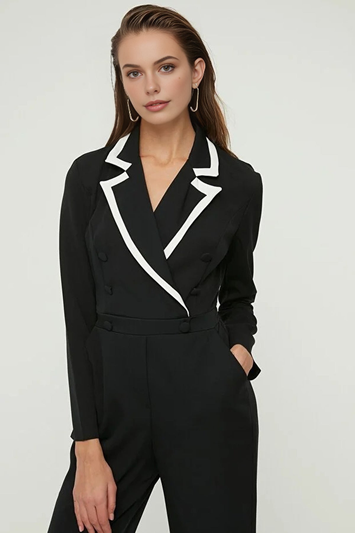 Woven Jumpsuit with Buttons Detail
