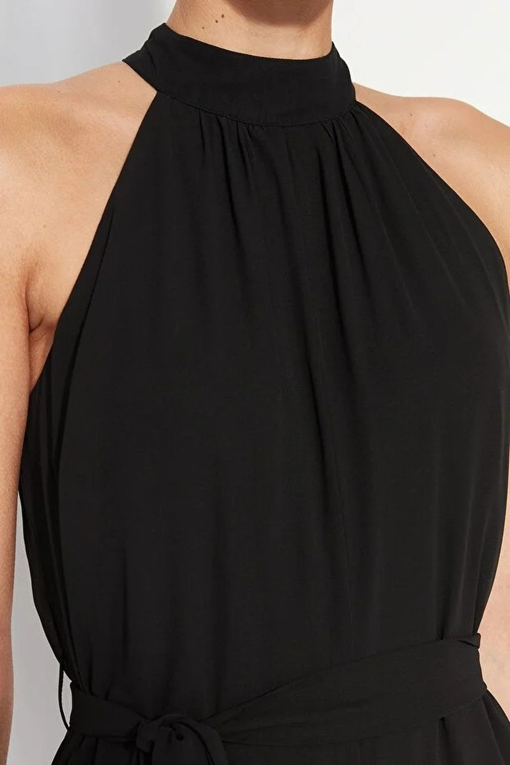 Belted Maxi Chiffon Lined Woven Jumpsuit