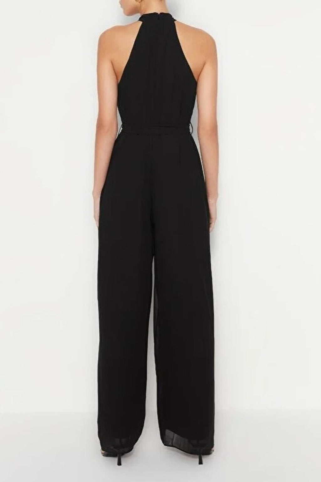 Belted Maxi Chiffon Lined Woven Jumpsuit
