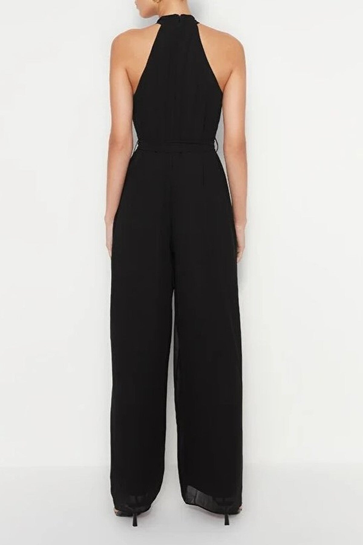 Belted Maxi Chiffon Lined Woven Jumpsuit