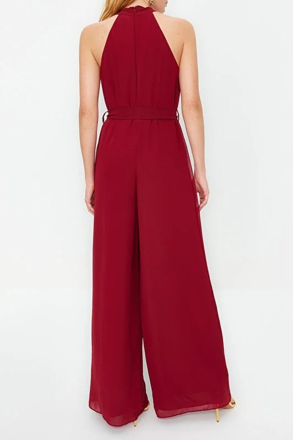 Belted Maxi Chiffon Lined Woven Jumpsuit
