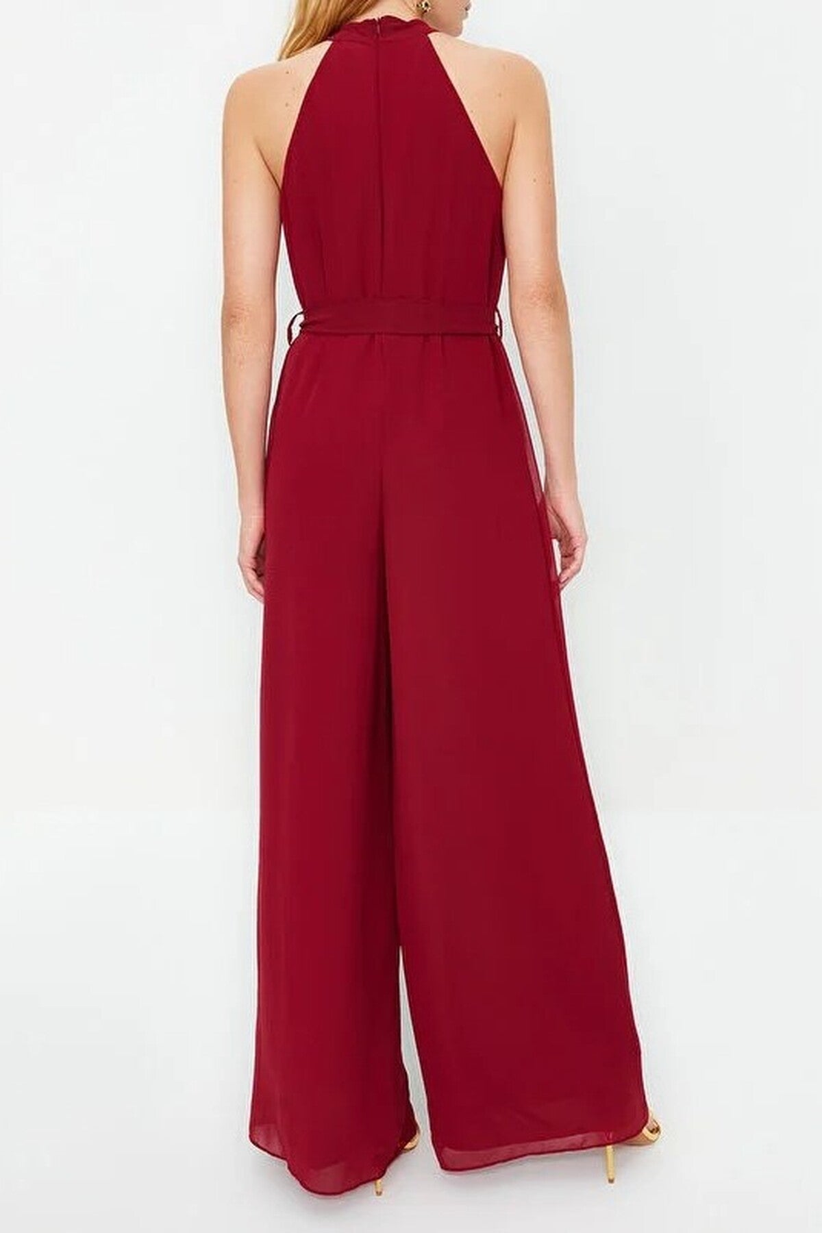 Belted Maxi Chiffon Lined Woven Jumpsuit