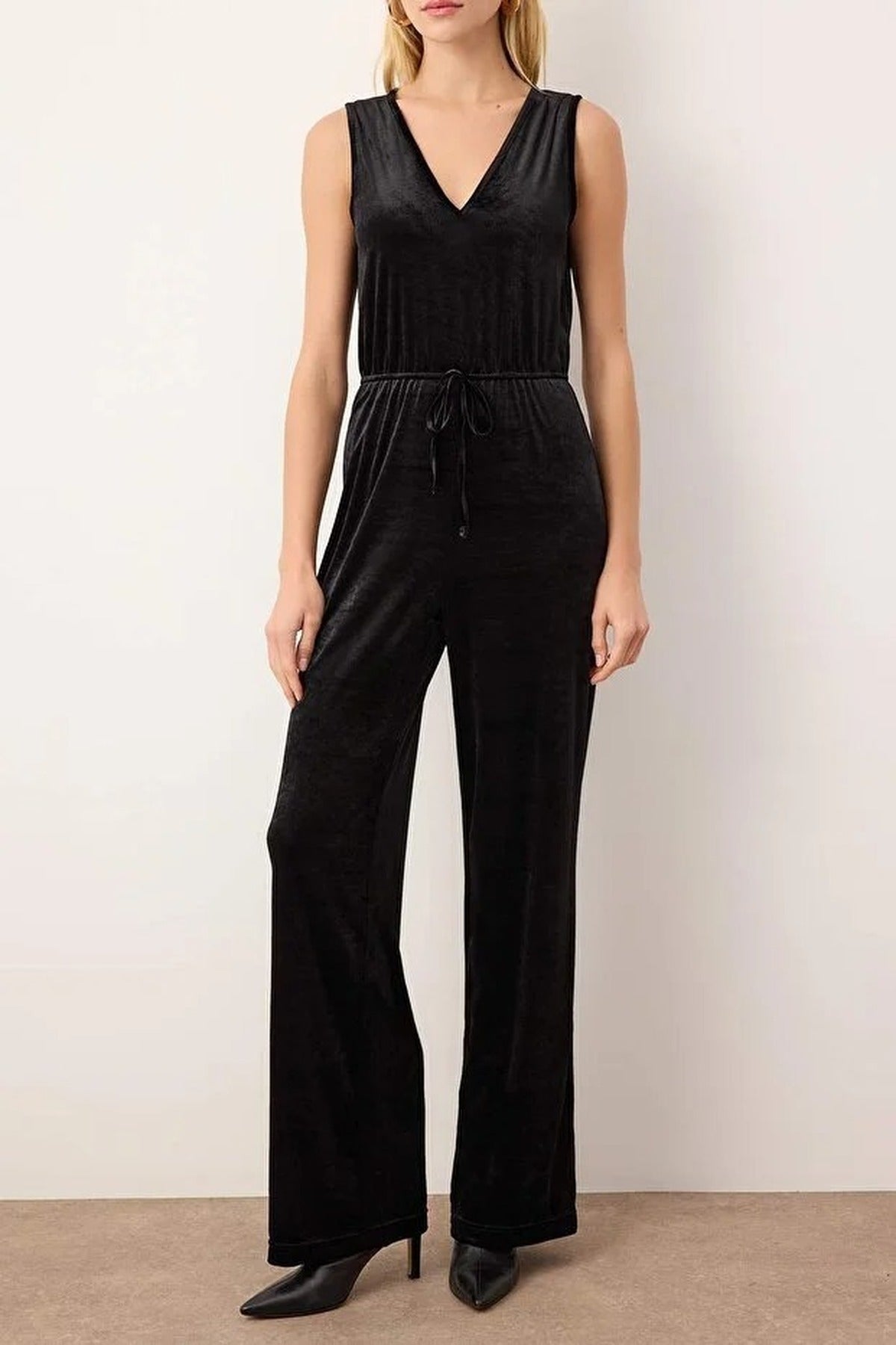 V-Neck Velvet Regular Wide Leg Knit Jumpsuit