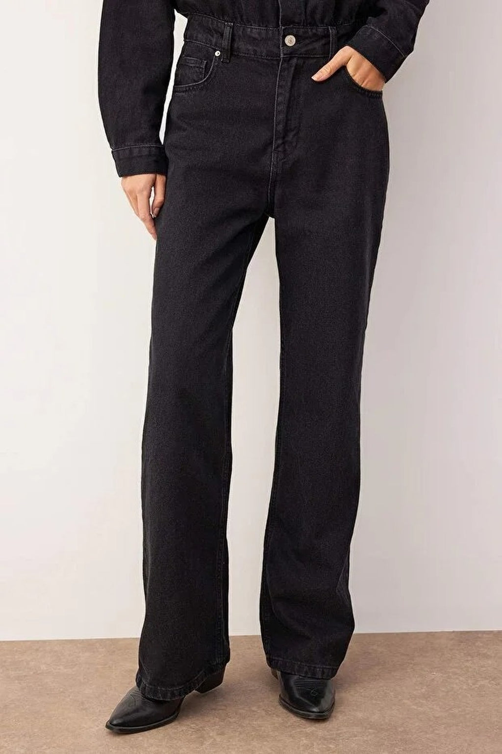 Shirt Collar Wide Leg Denim Jumpsuit