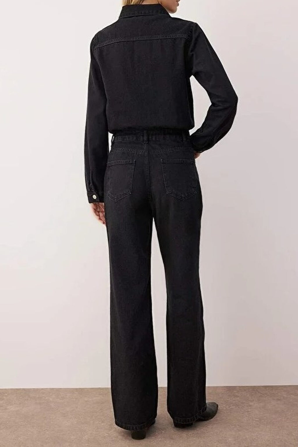 Shirt Collar Wide Leg Denim Jumpsuit