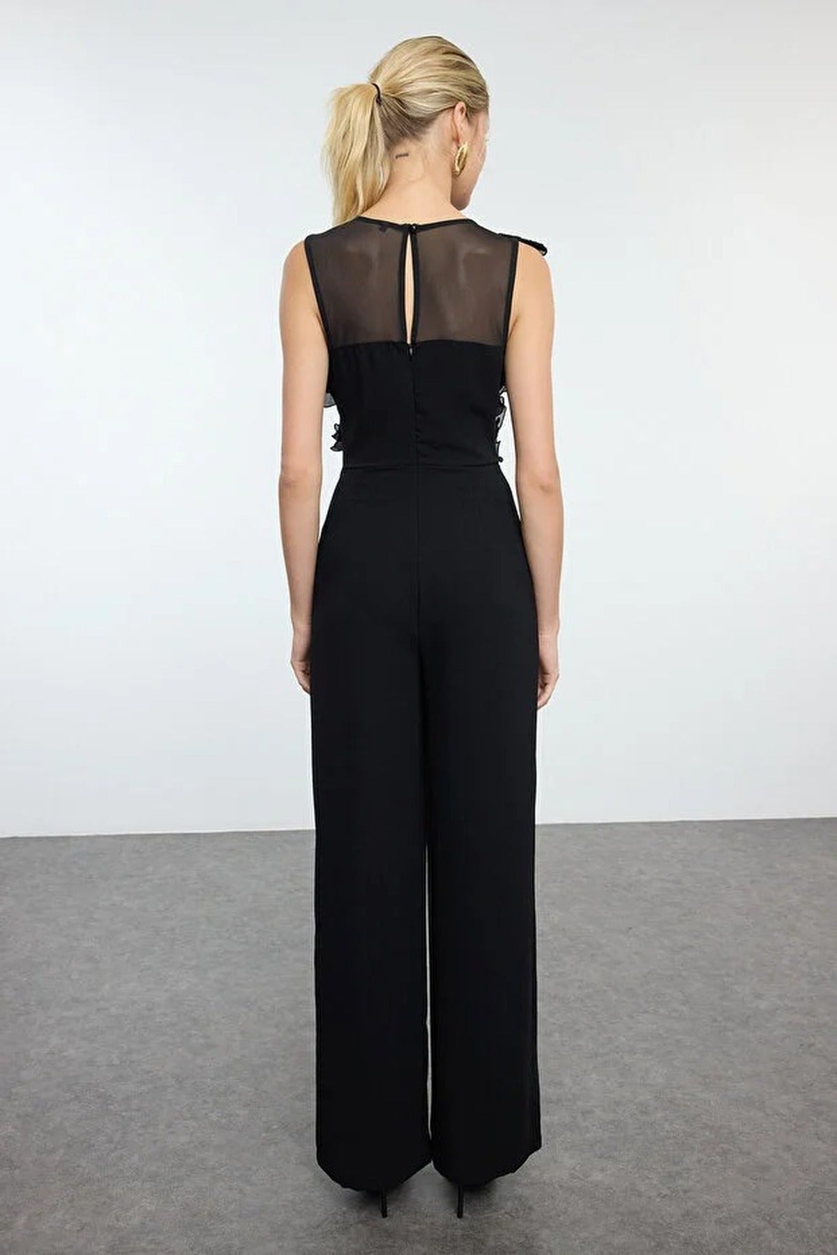 Woven Jumpsuit with Tulle Details