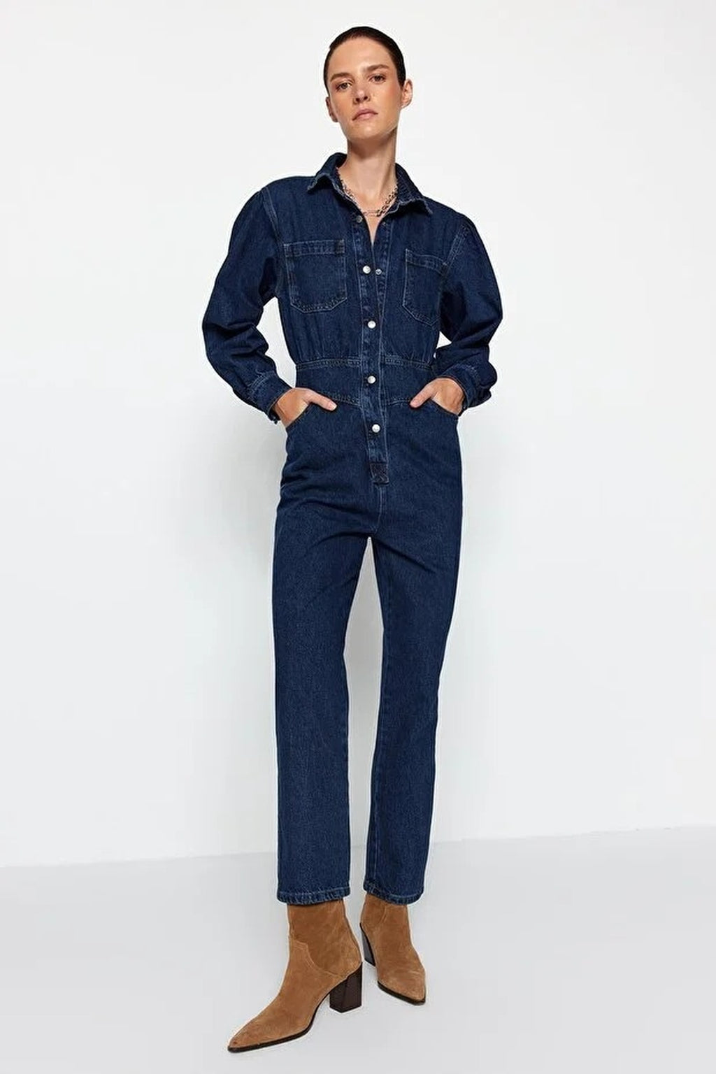 Balloon Sleeve Denim Jumpsuit