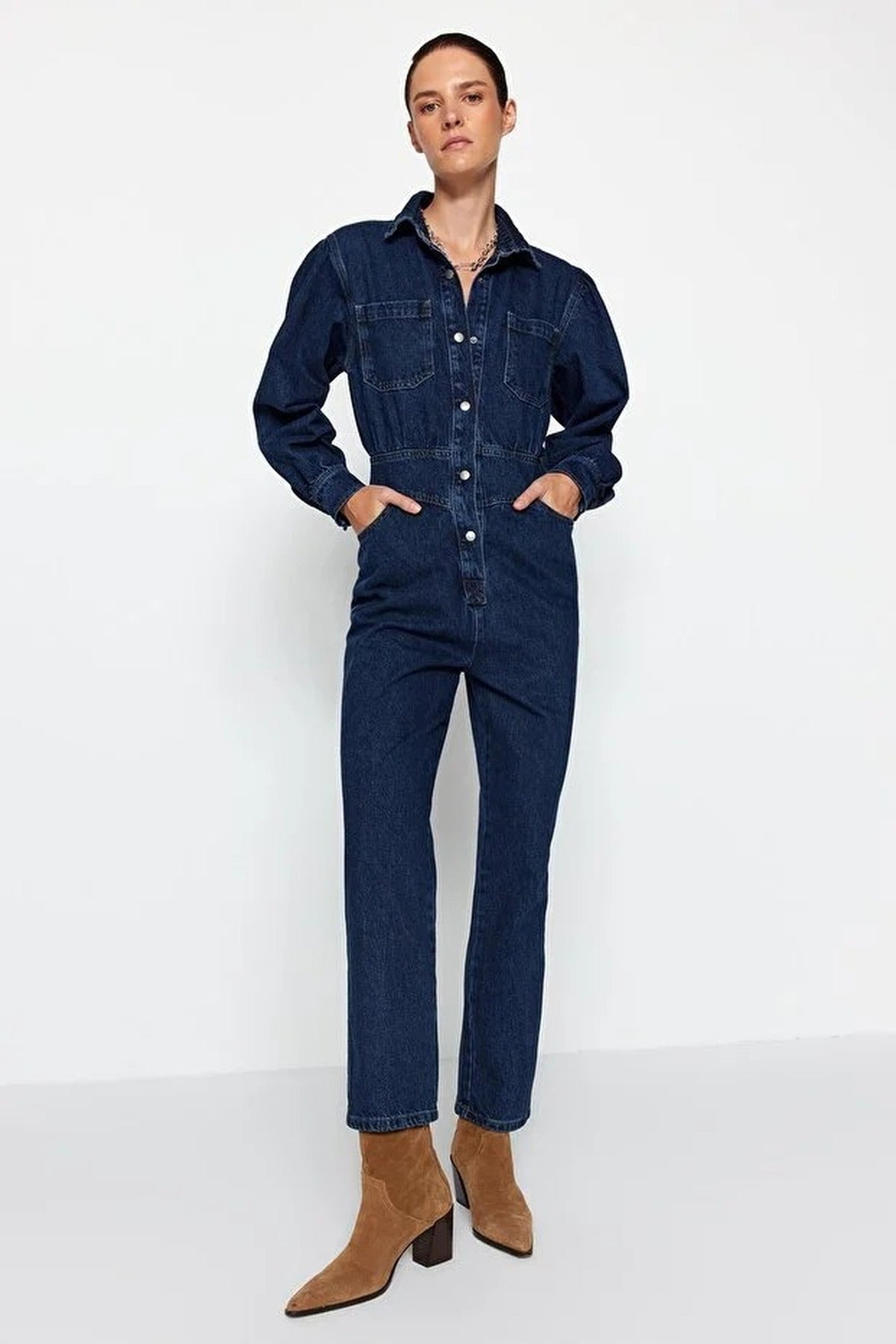 Balloon Sleeve Denim Jumpsuit