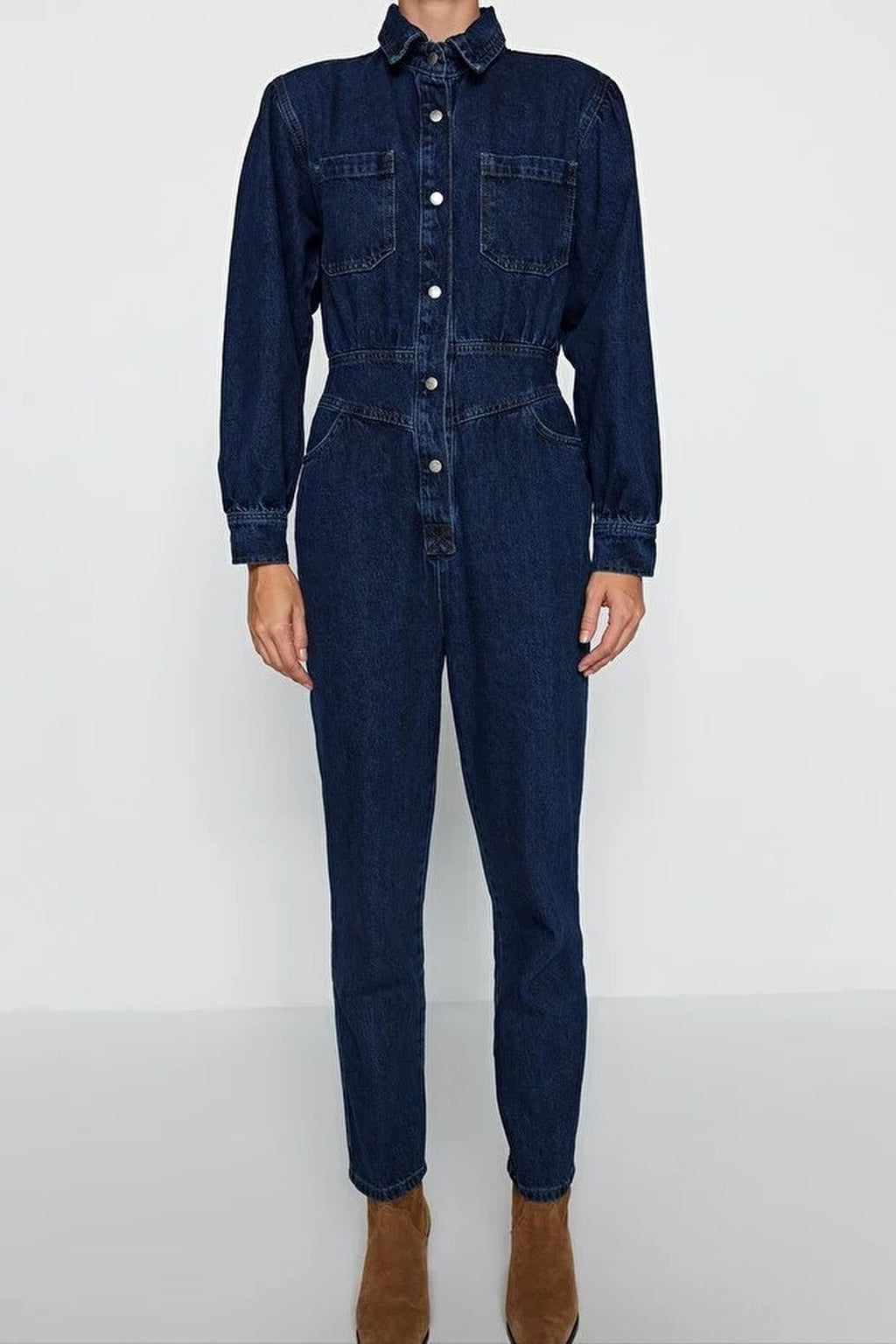 Balloon Sleeve Denim Jumpsuit
