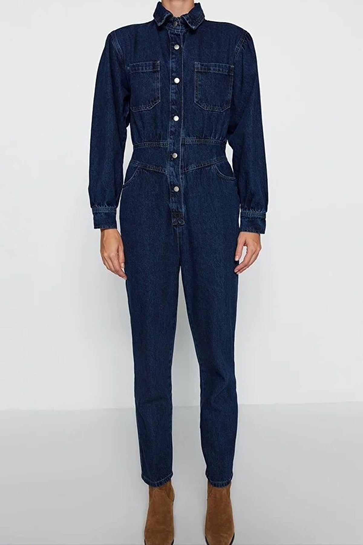 Balloon Sleeve Denim Jumpsuit