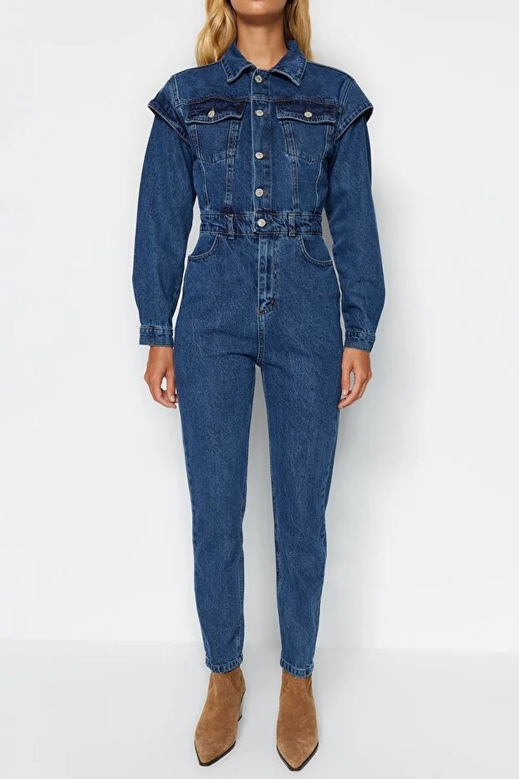 Denim Jumpsuit with Stitching Detail