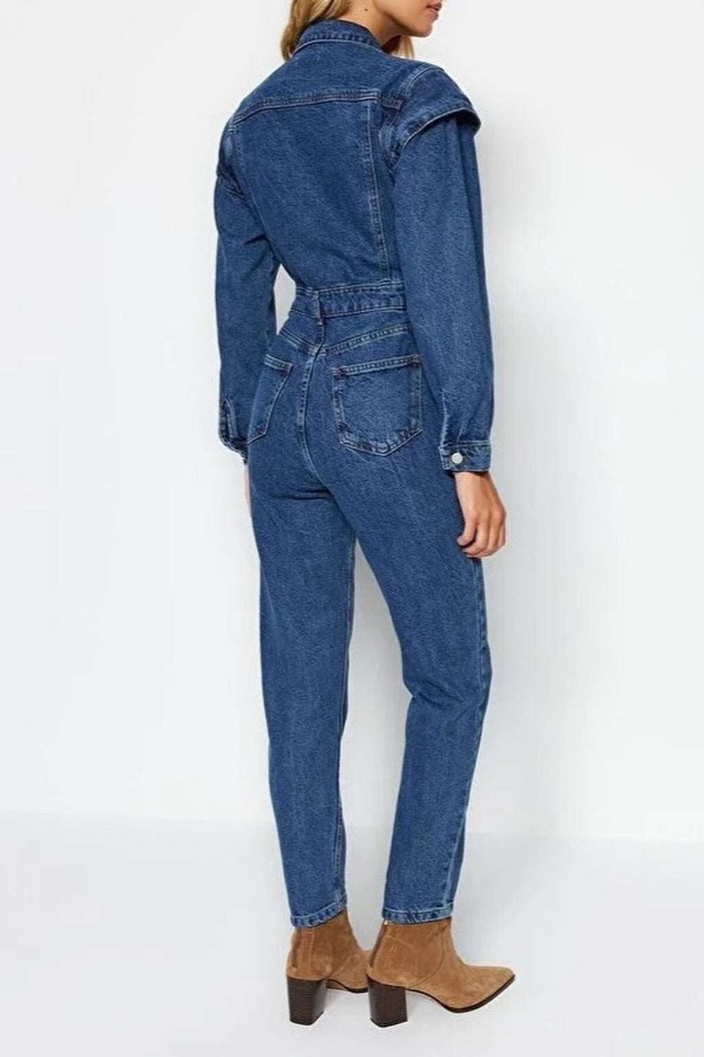 Denim Jumpsuit with Stitching Detail