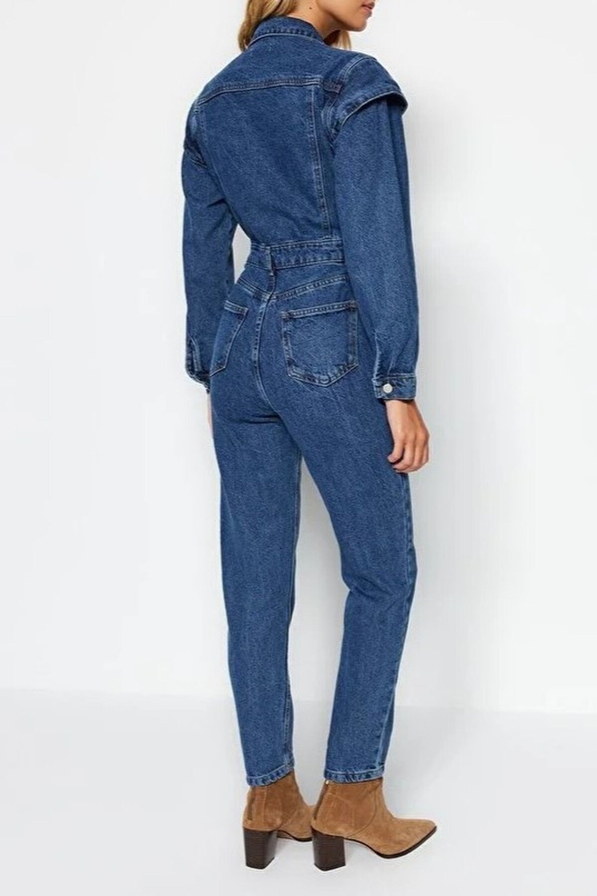 Denim Jumpsuit with Stitching Detail