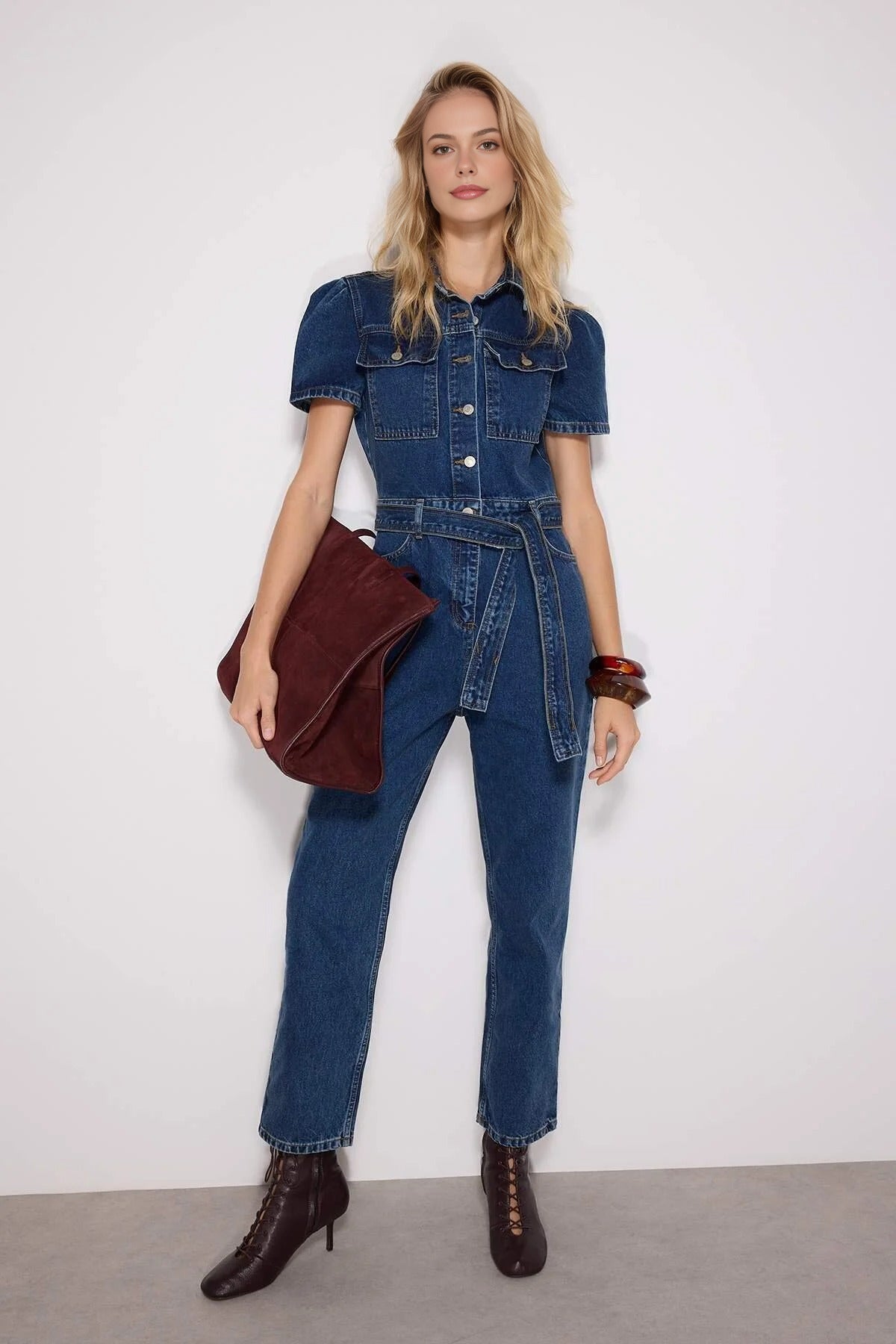 Belted Denim Jumpsuit