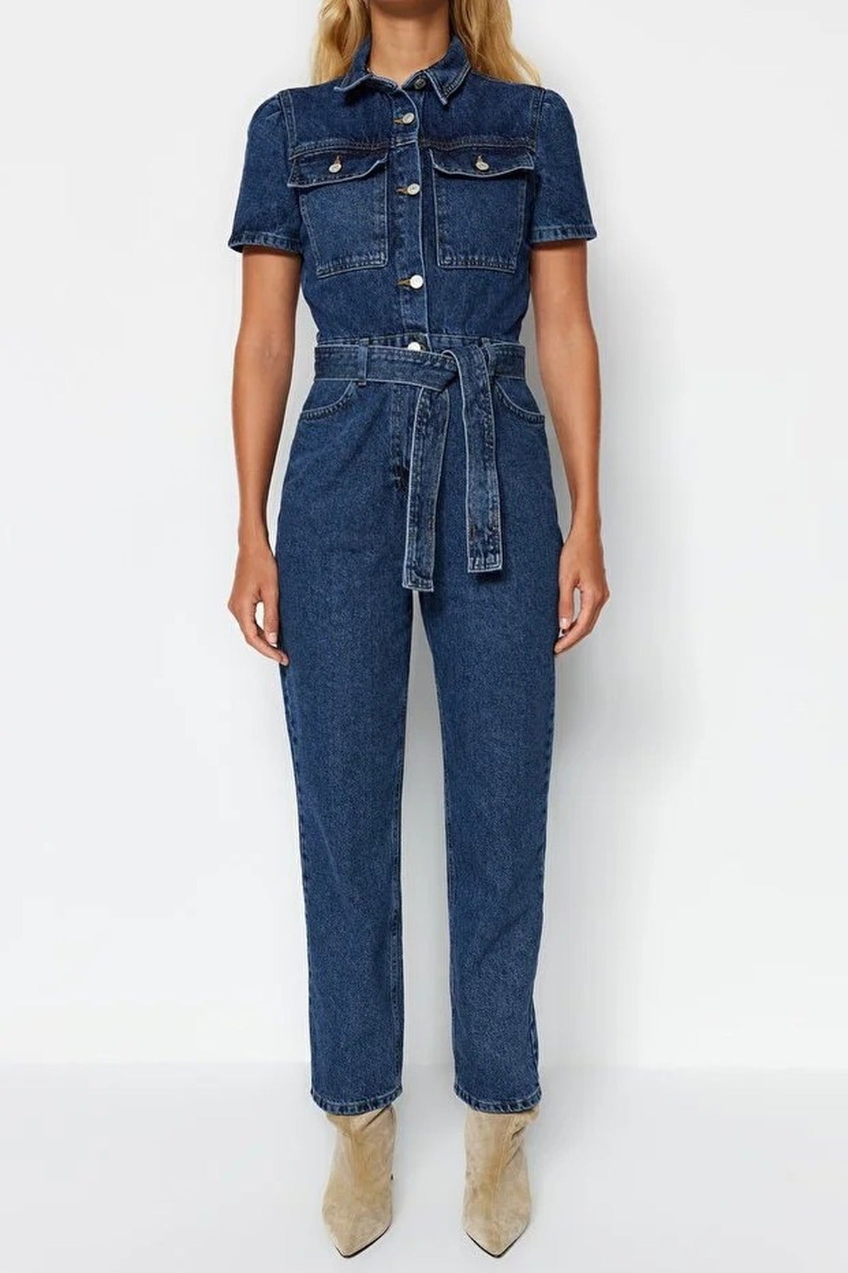 Belted Denim Jumpsuit