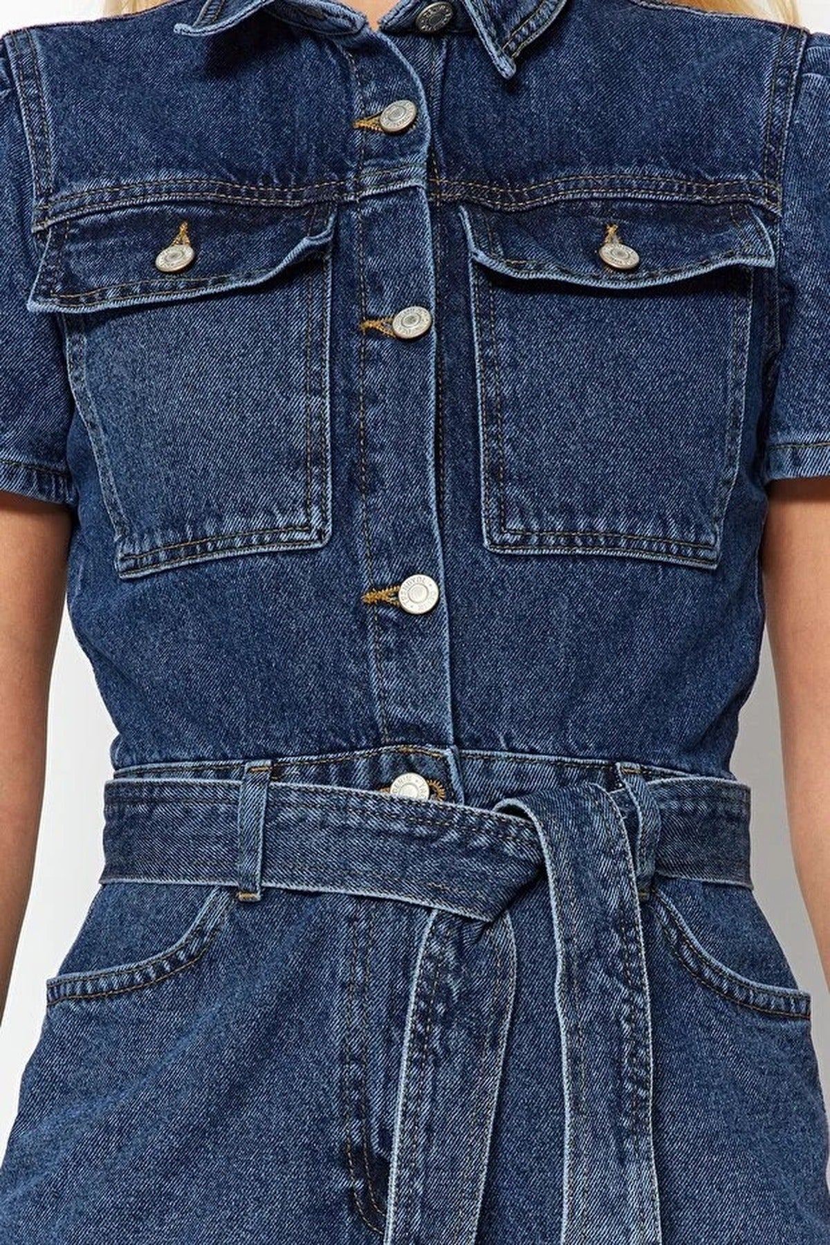Belted Denim Jumpsuit