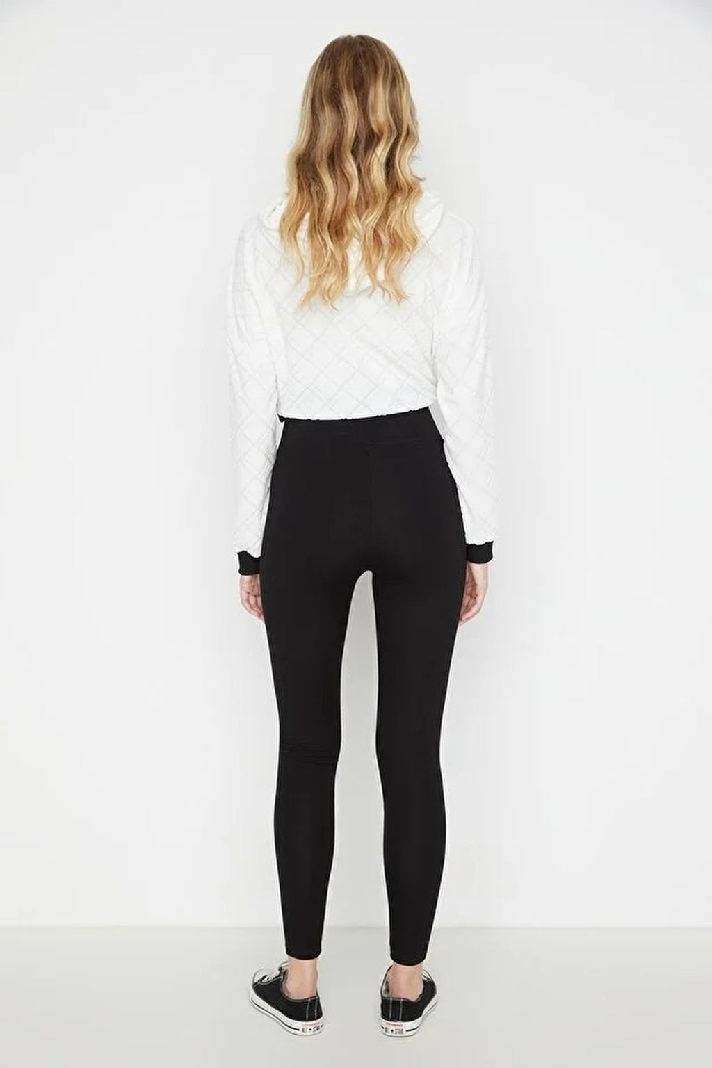 High Waist Elastic Knit Leggings with Elastic Waistband