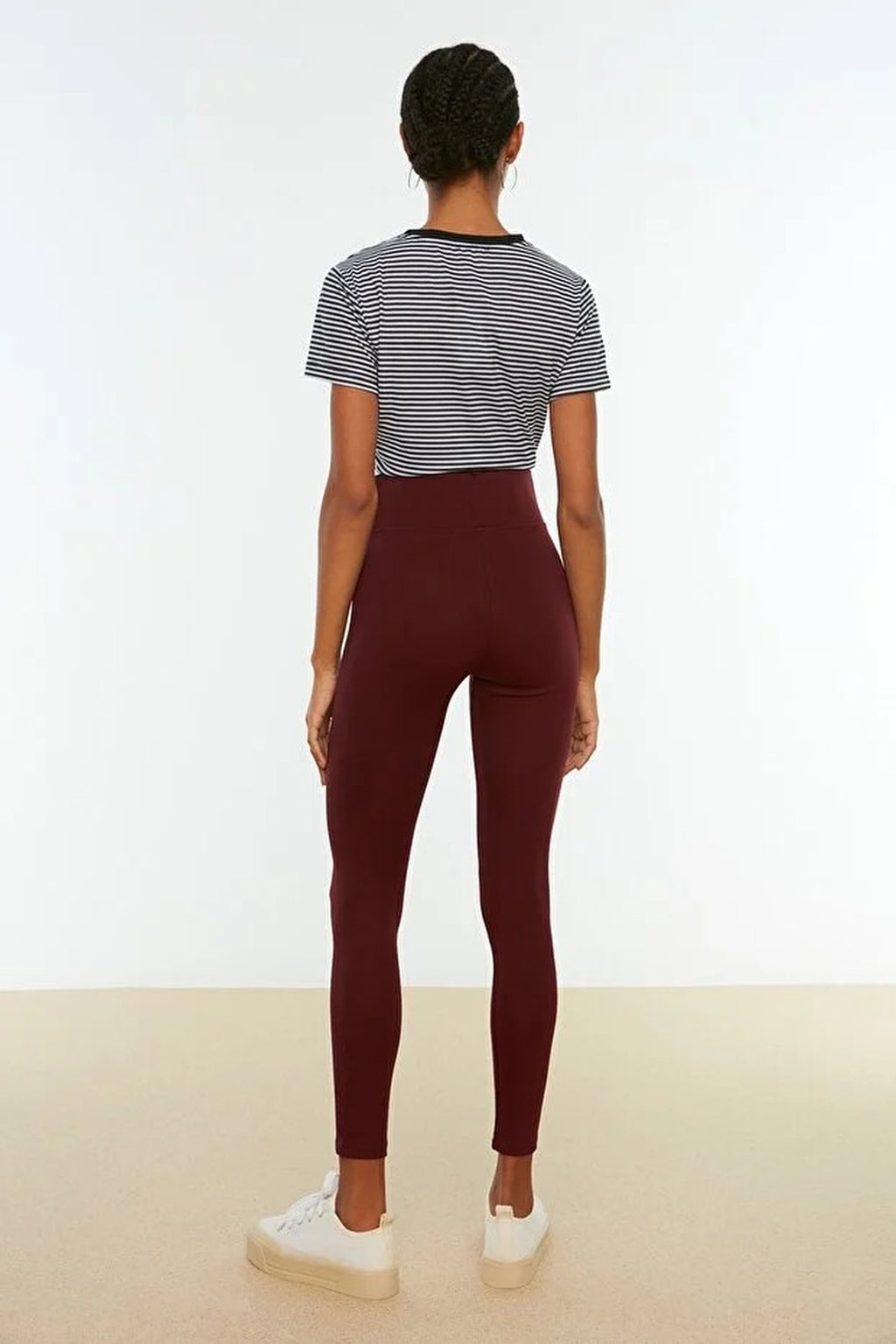 High Waist Elastic Knit Leggings with Elastic Waistband