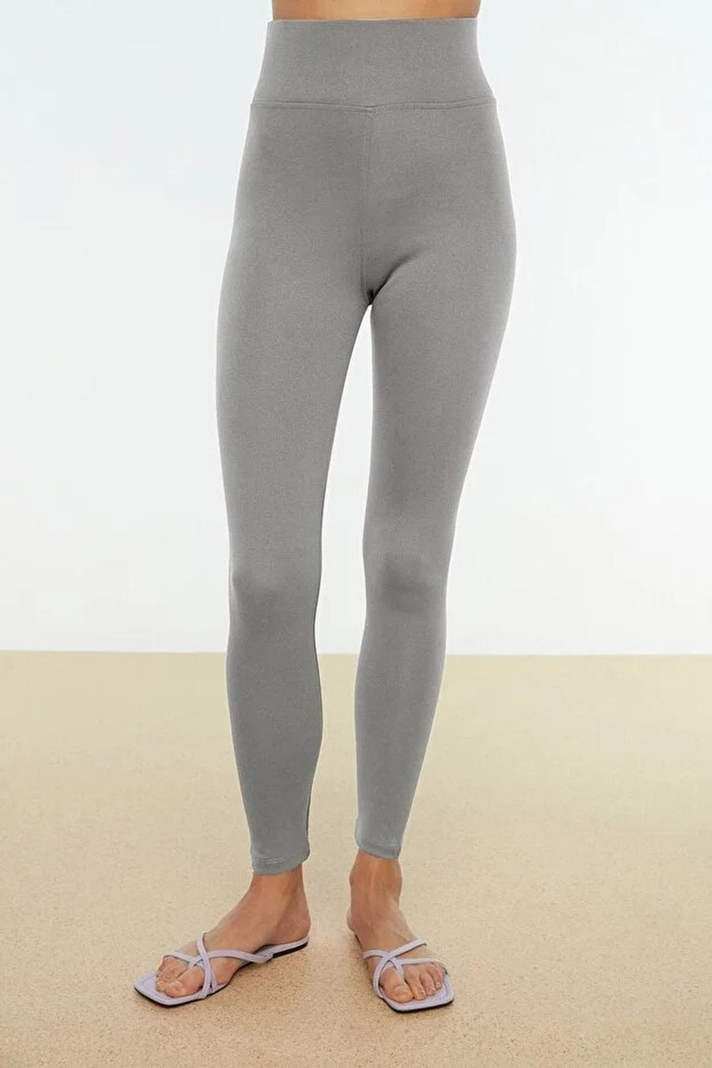 High Waist Elastic Knit Leggings with Elastic Waistband