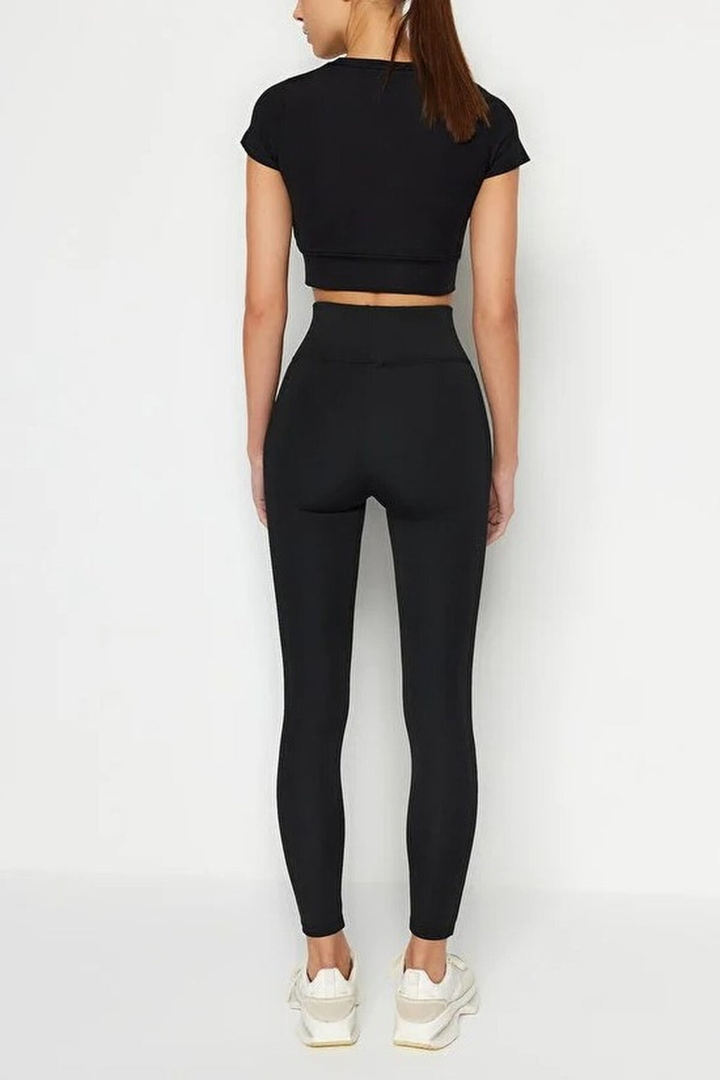 Extra-Compensating Knit Sports Leggings with Wide Waist Elastic
