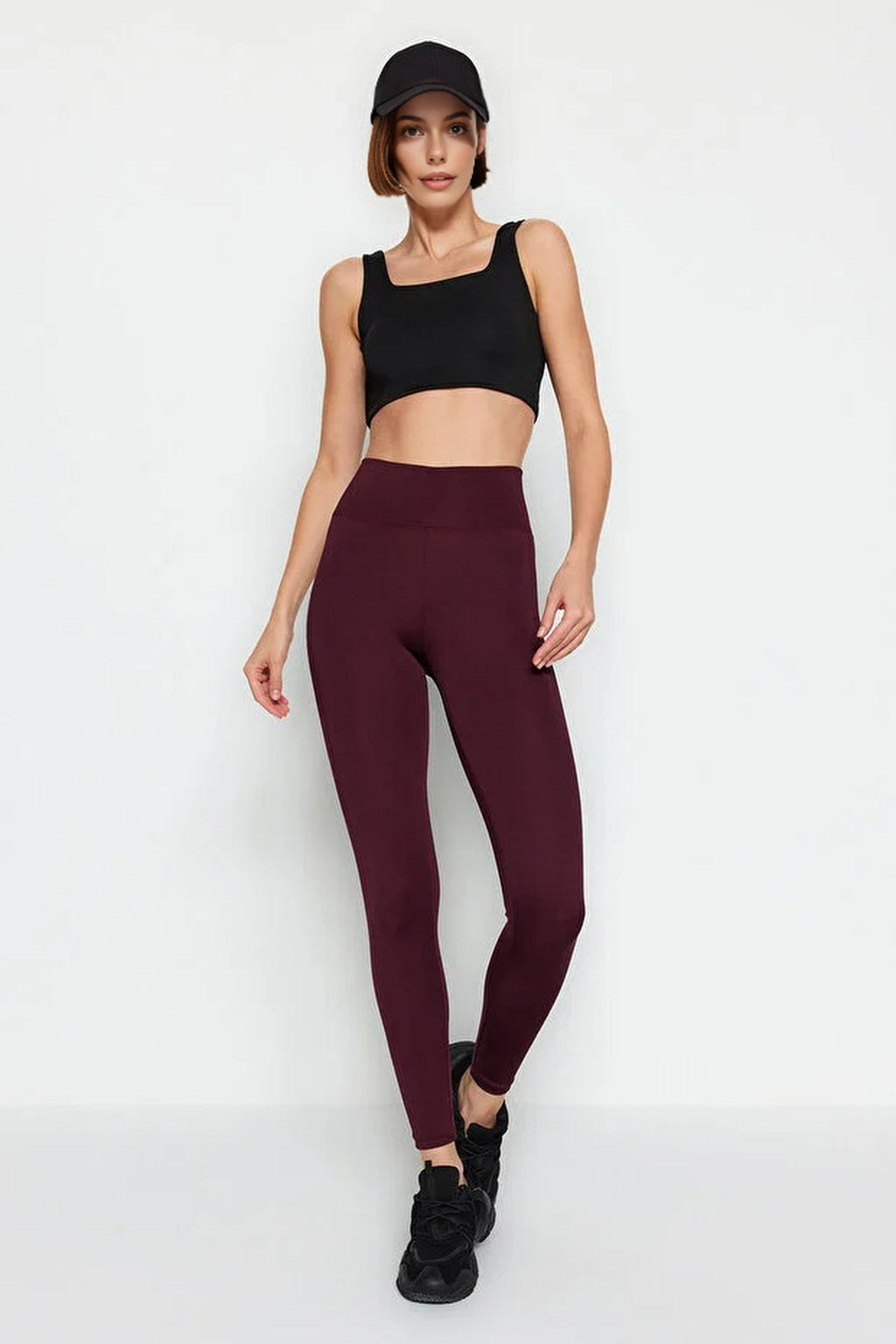 Extra-Compensating Knit Sports Leggings with Wide Waist Elastic