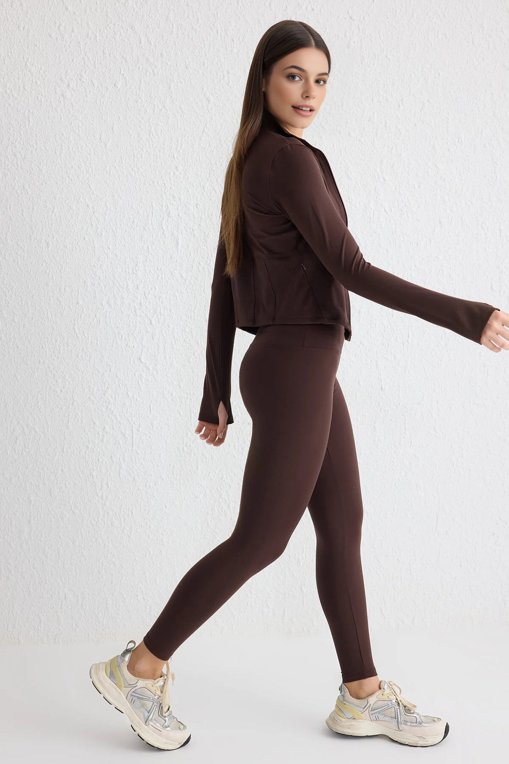 Soft Brushed Fabric Reflective Print Detailed Knitted Sports Leggings