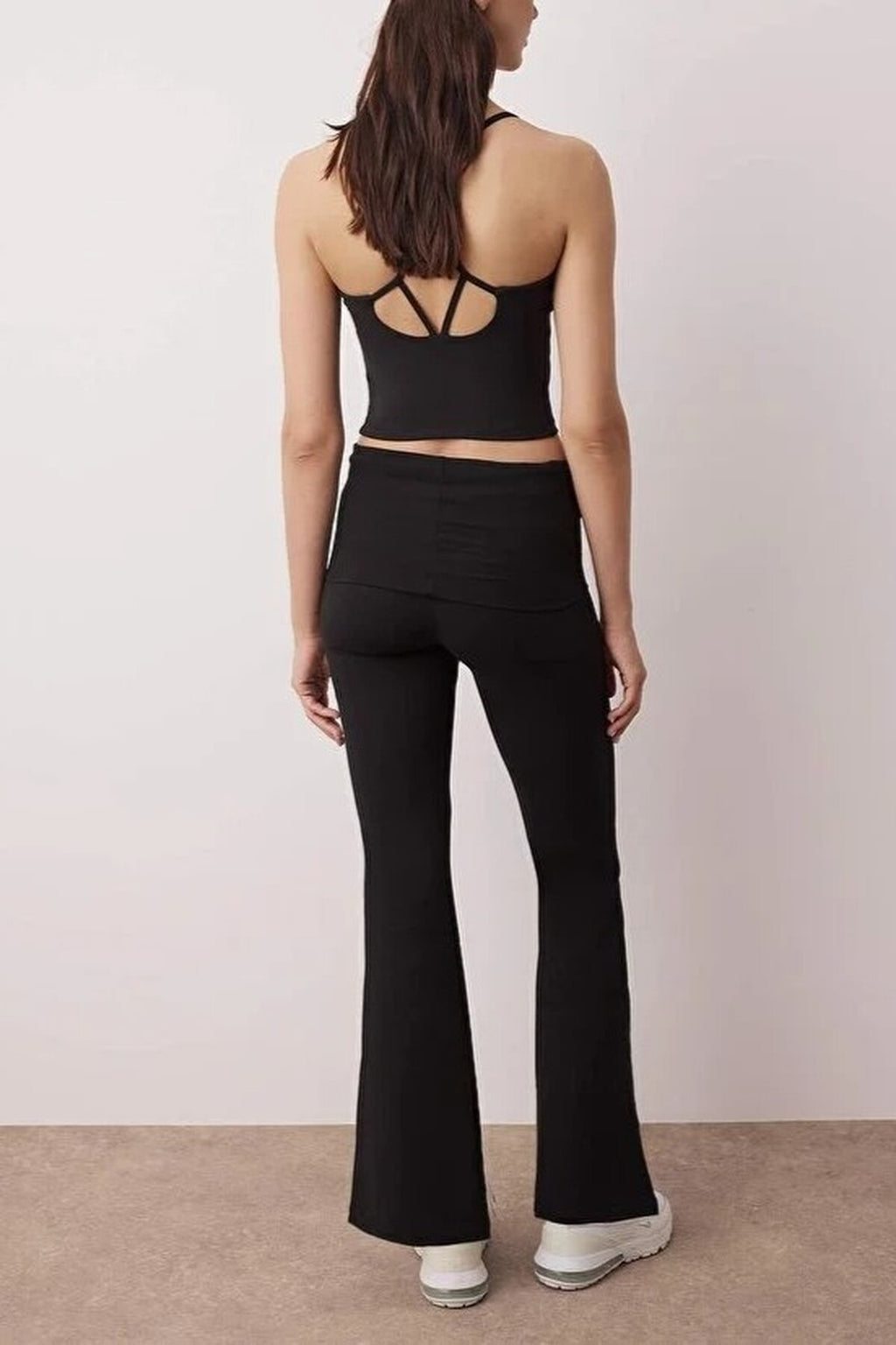 Brushed Soft Fabric Flare Yoga Knit Sports Leggings with Waist Fold Detail