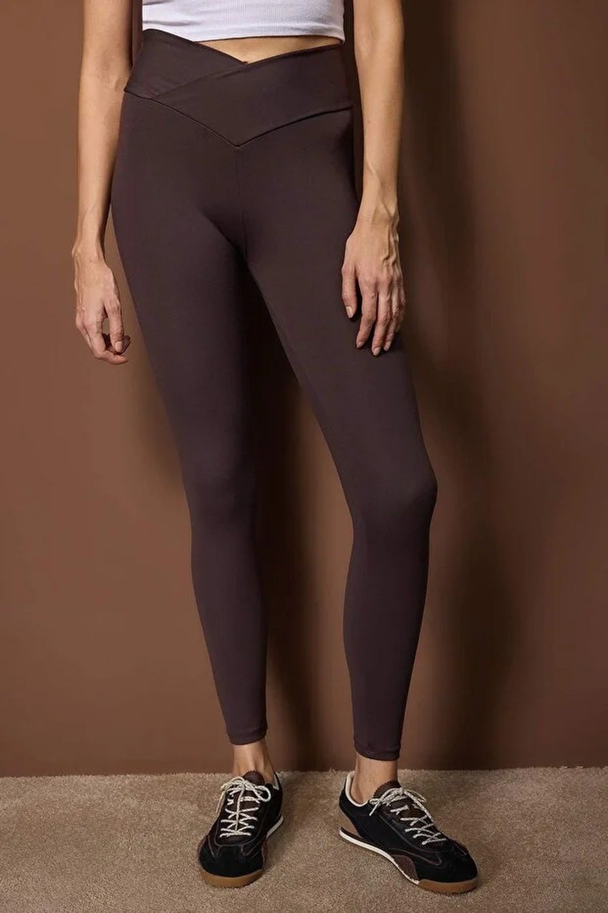 Full-Length Knitted Sports Leggings with Wrap Waist Detail