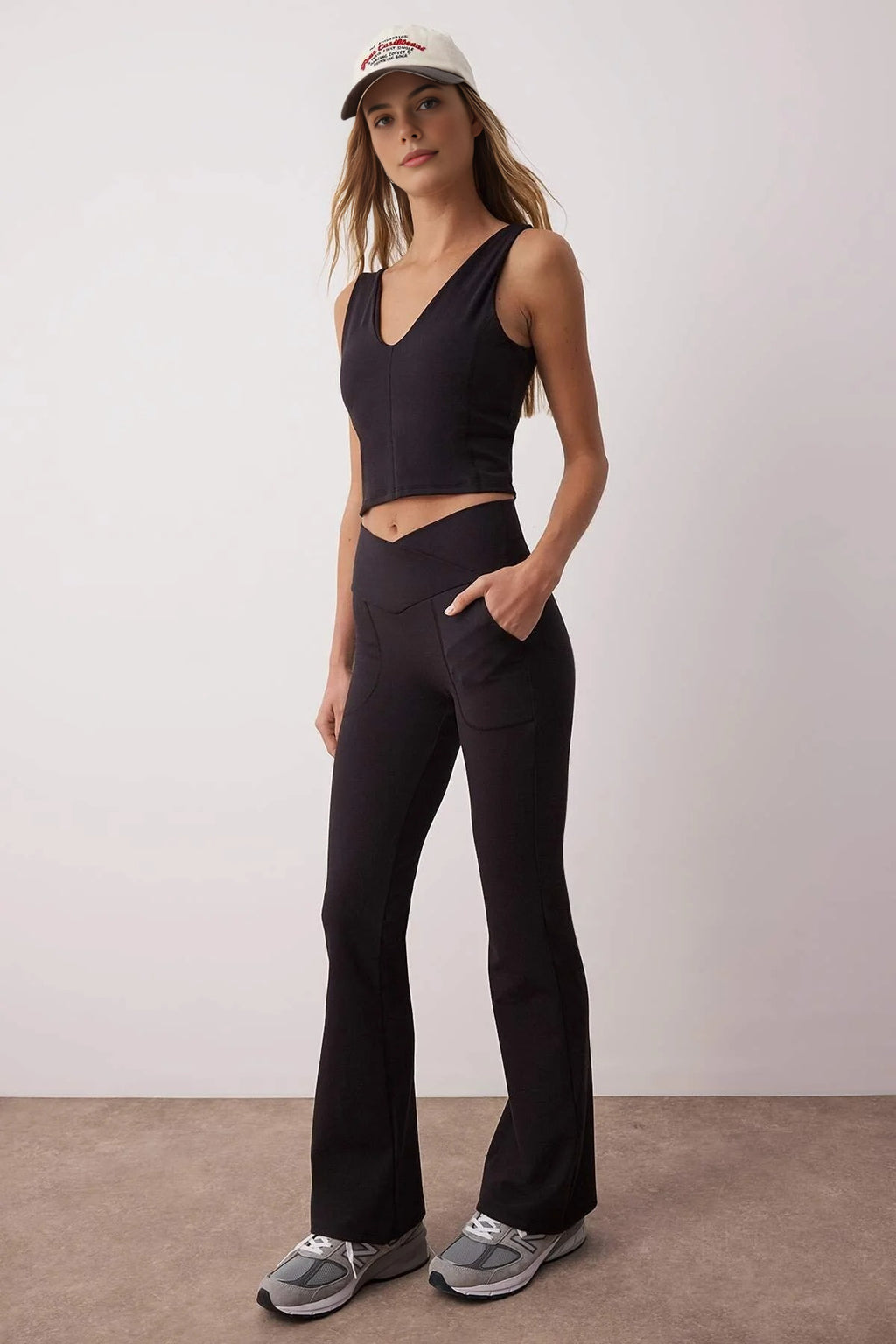 Wrap Waist and Flared Yoga Knit Sports Leggings with Pocket Detail