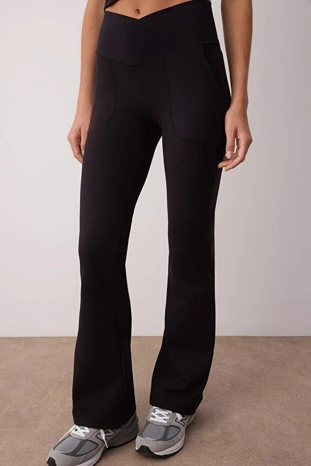 Wrap Waist and Flared Yoga Knit Sports Leggings with Pocket Detail