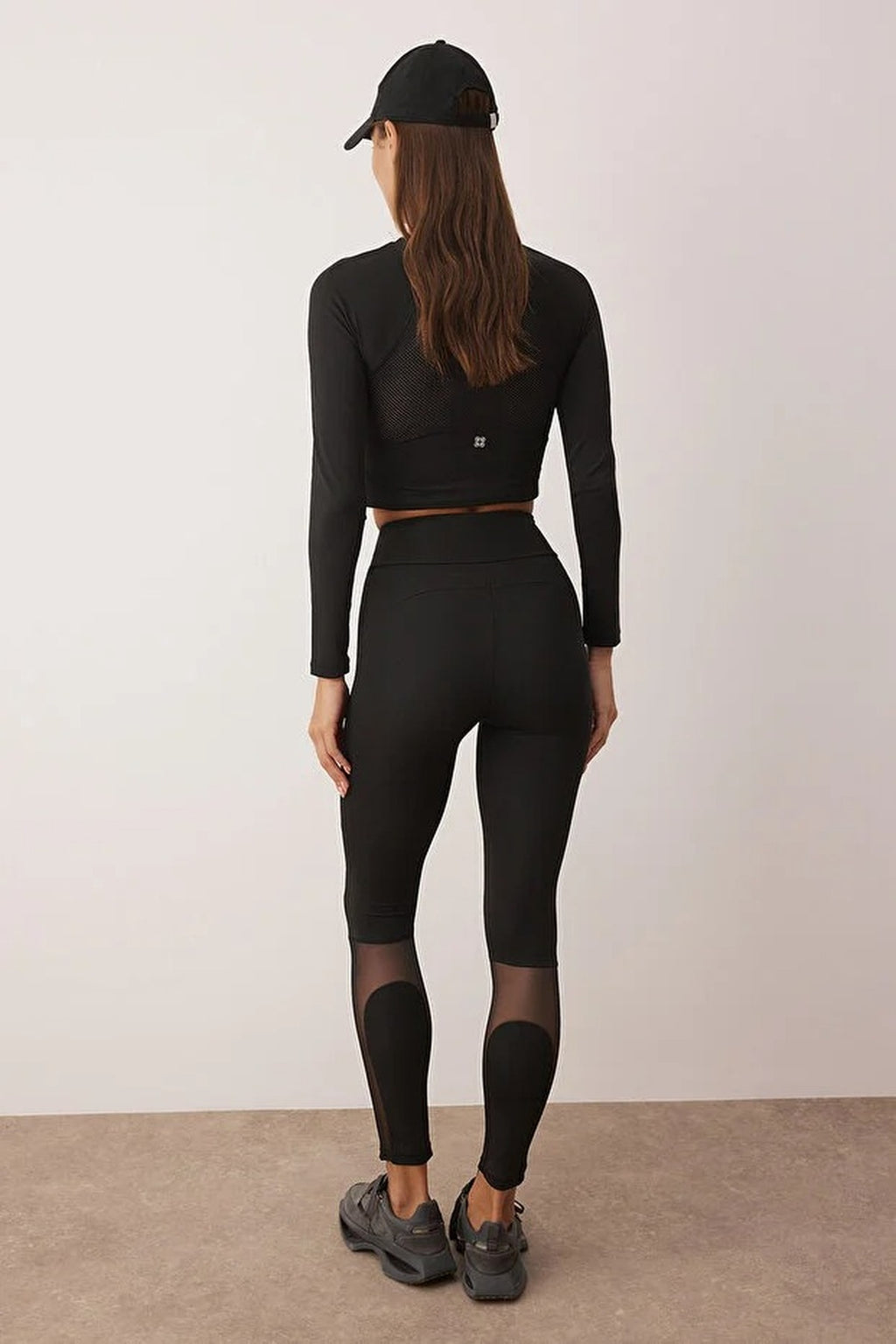Full Length Knitted Sports Leggings with Tulle Details