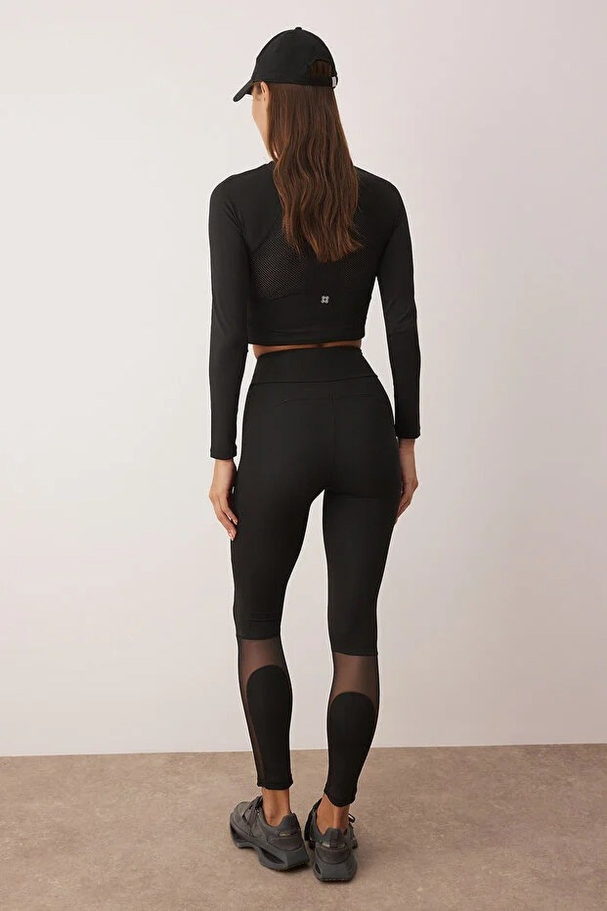 Full Length Knitted Sports Leggings with Tulle Details