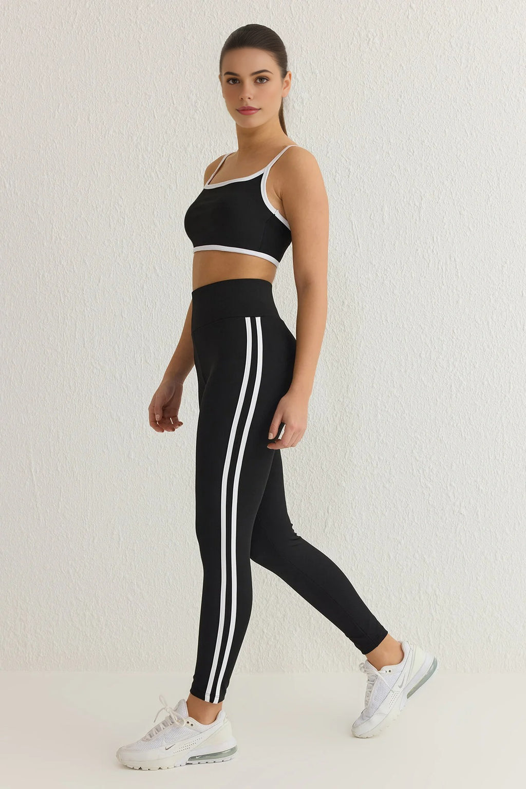 Full-Length Shaping Knit Sports Leggings with Stripe Detail