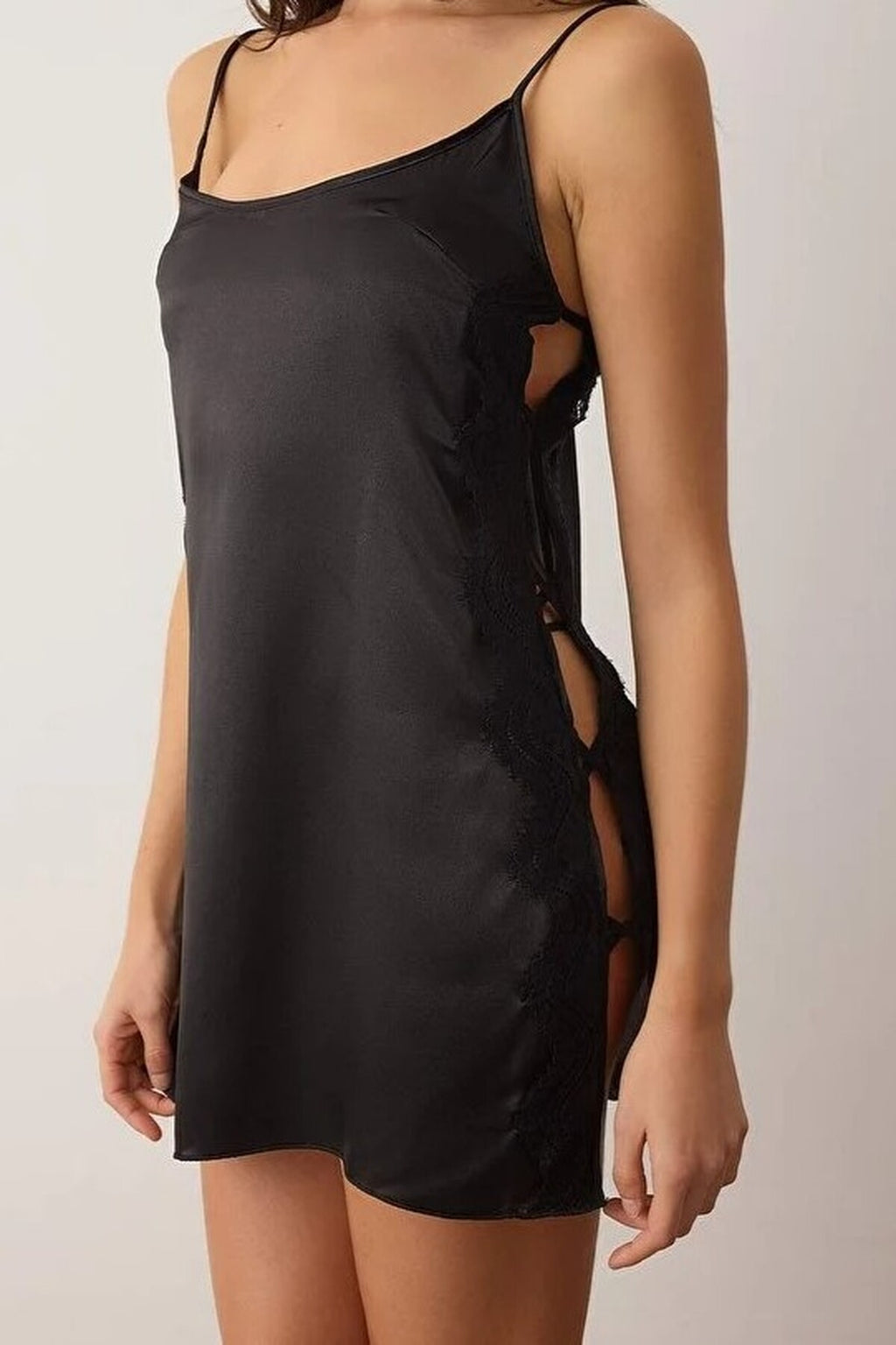Satin Woven Nightdress with Lace and Back Detail