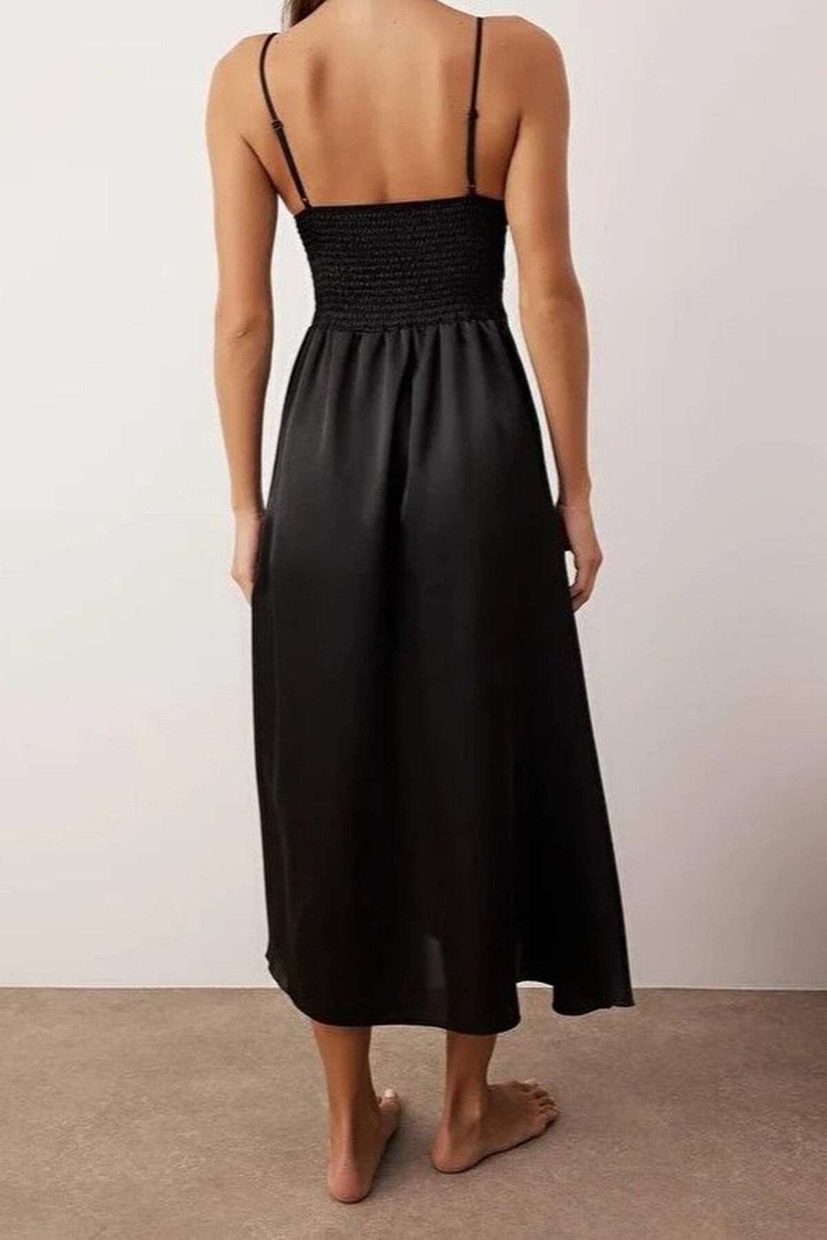 Satin Woven Nightdress with Lace and Slit Detail