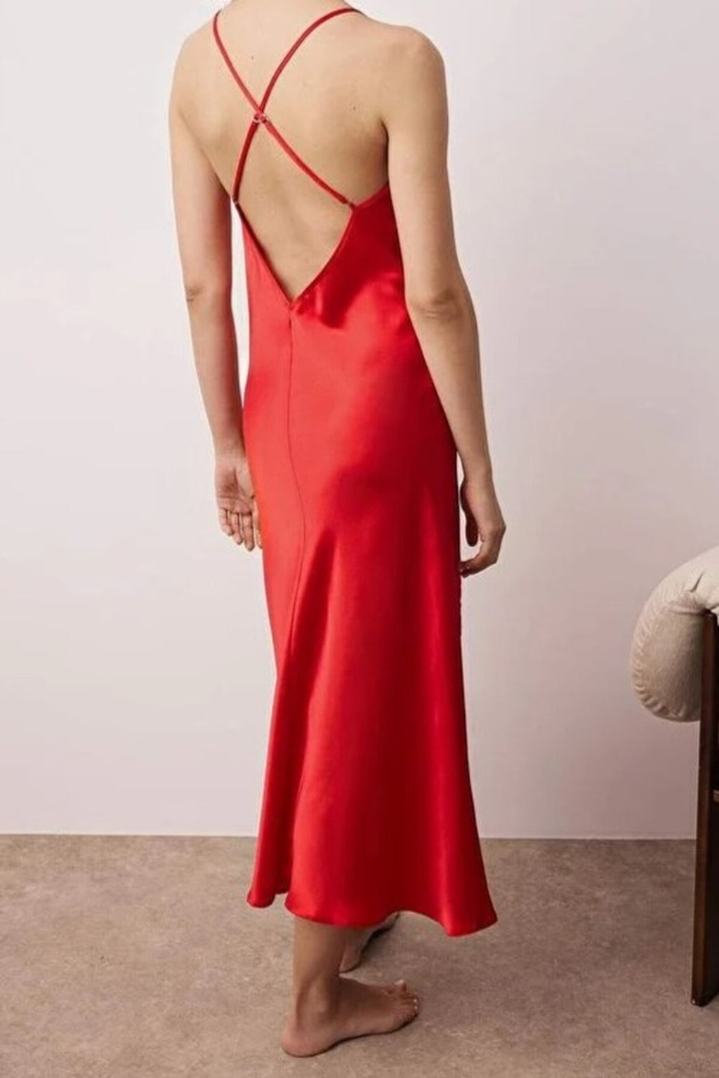 Strappy Satin Nightdress with Slit and Button Detail
